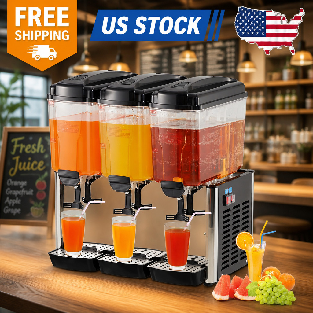 54L Commercial Beverage Dispenser, 3 Tanks 14.4 Gallon Stainless Steel Cold Juic
