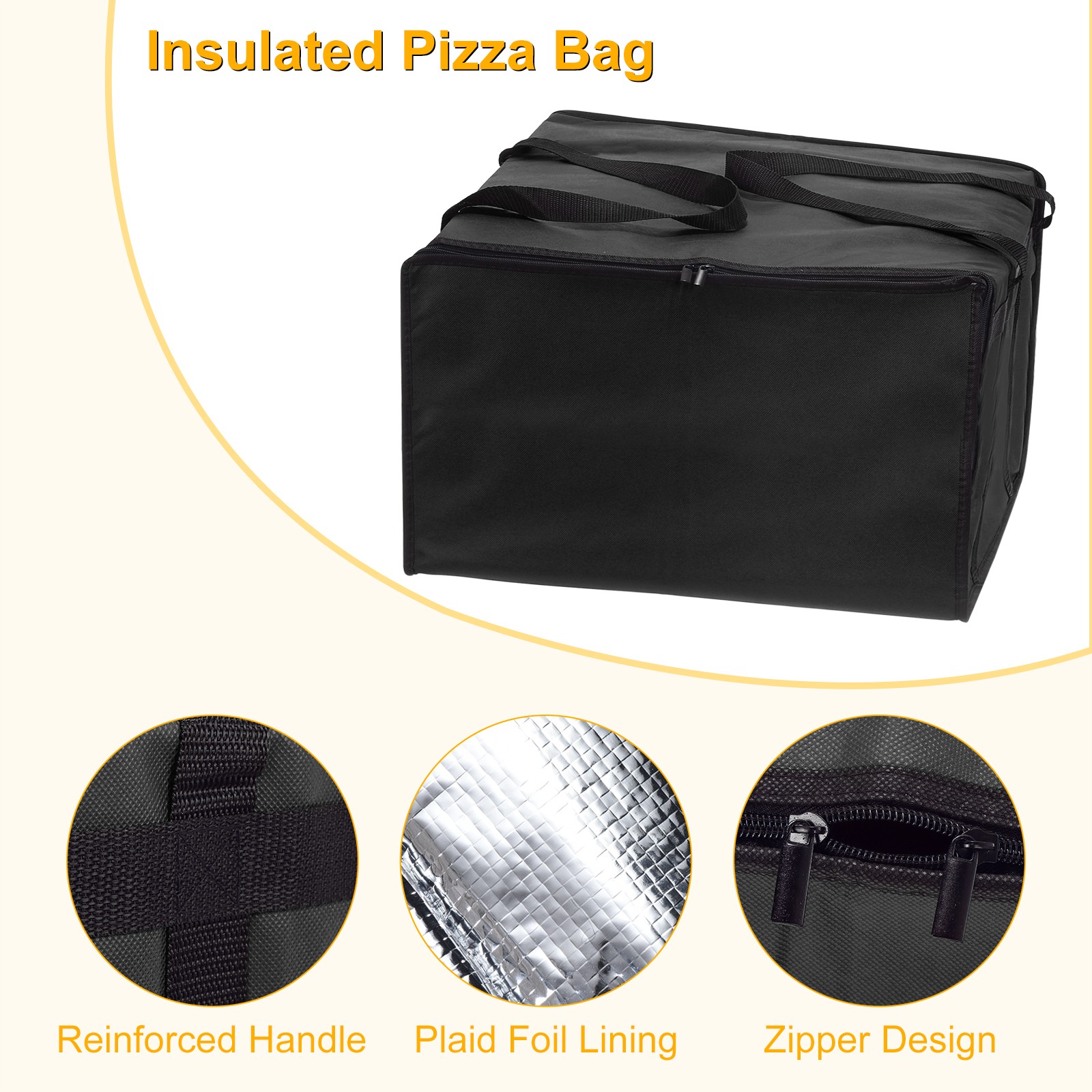 Insulated Pizza Bag 24x24x14 Inch Non-woven Fabrics Grocery Bag Black