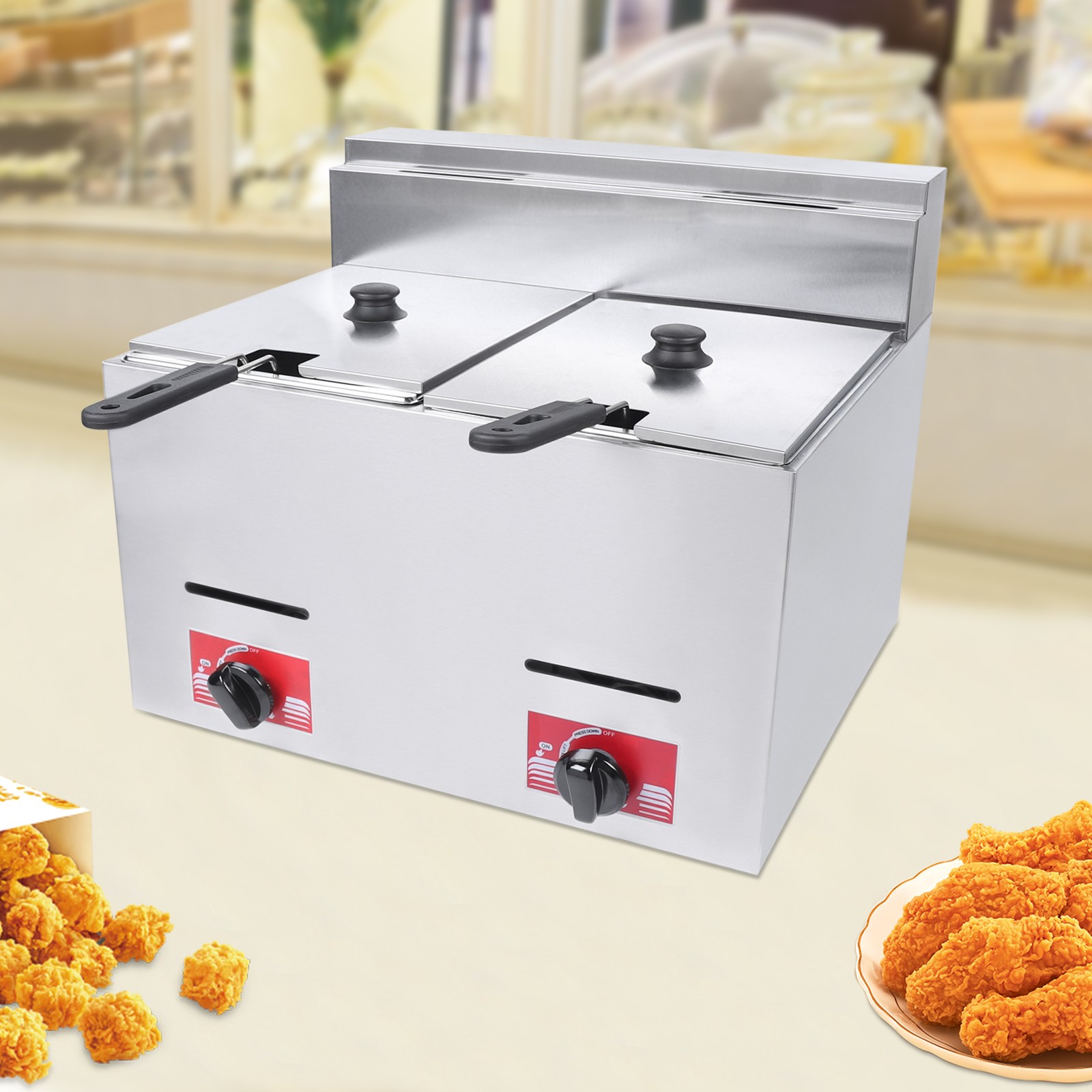 Countertop Gas Fryer w/ 2 Frying Baskets LPG Liquefied Gas Deep Fryer USA