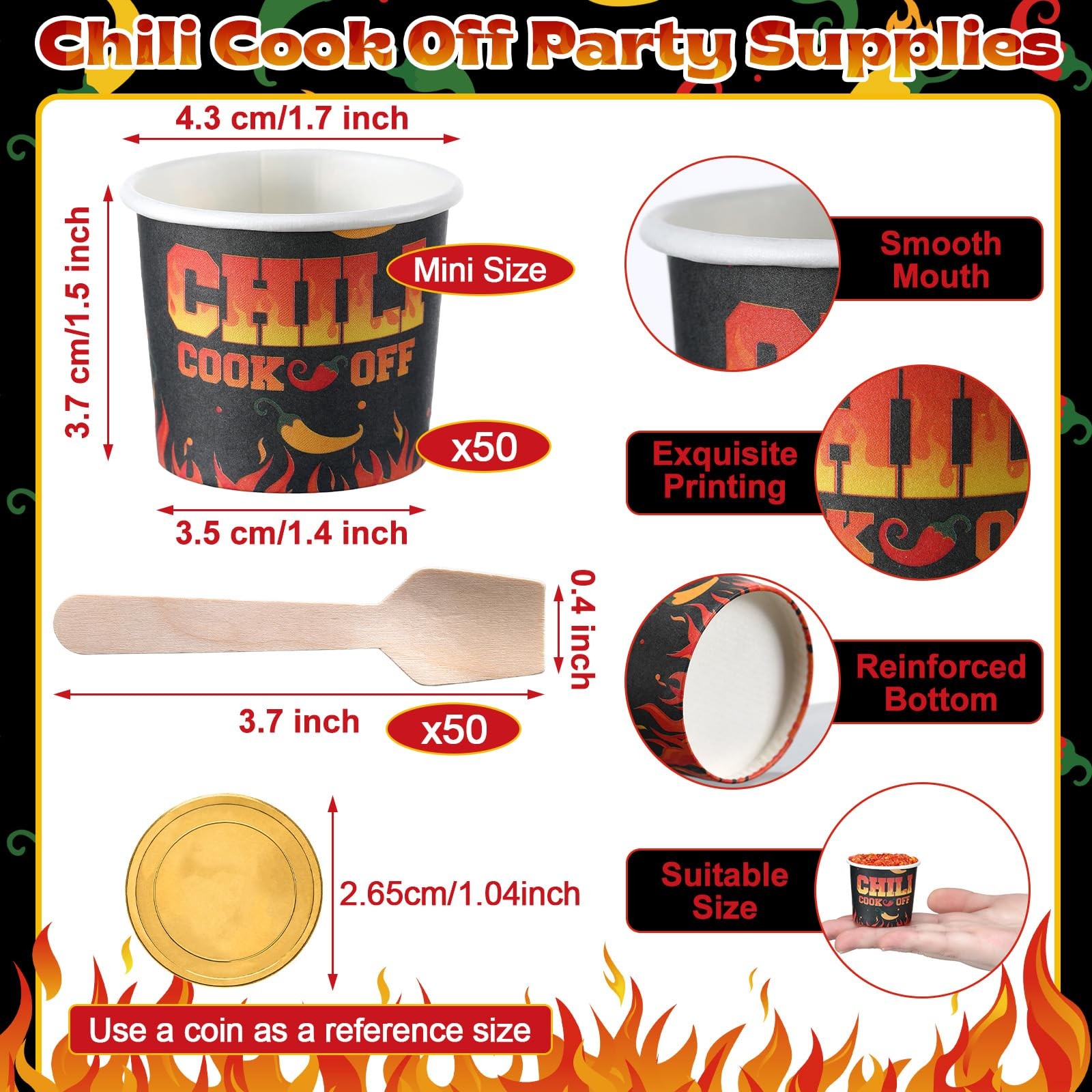 100 Pcs Chili Cook off Party Decorations, 50 Pcs 2 oz Mini Chili Cook off Tas…