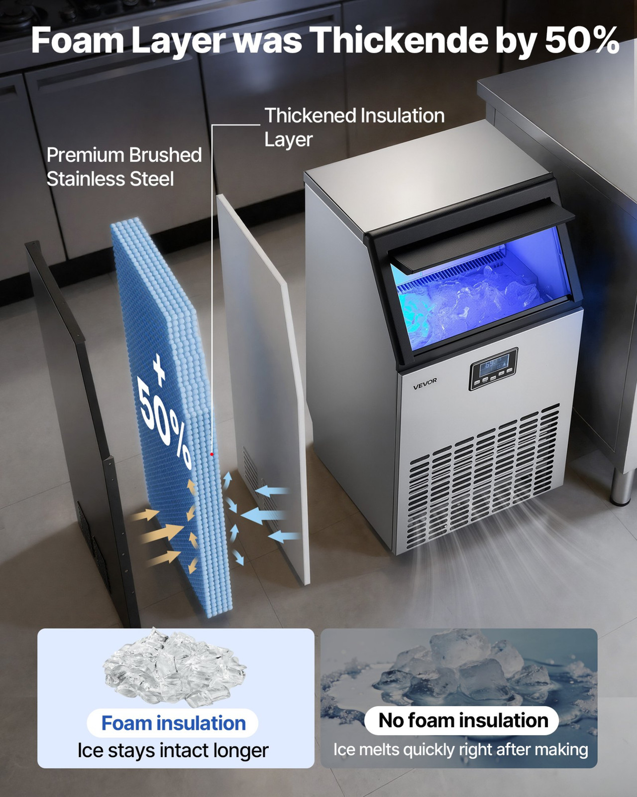 100LB/24H Commercial Ice Maker w/Pump 26LB Bin Under Counter Stainless Steel