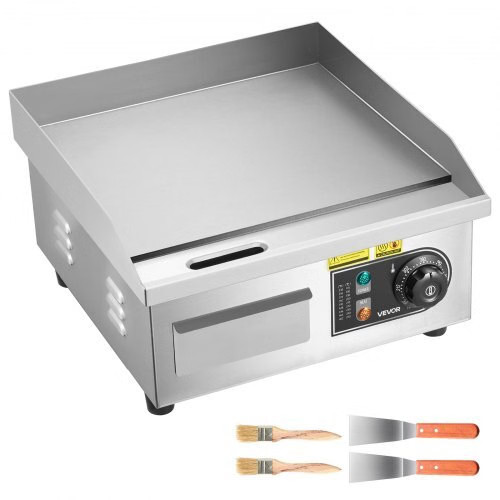 Commercial Electric Griddle, 13.98 x 11.81 inch, 1750W, 122-570°F Adjustable Te