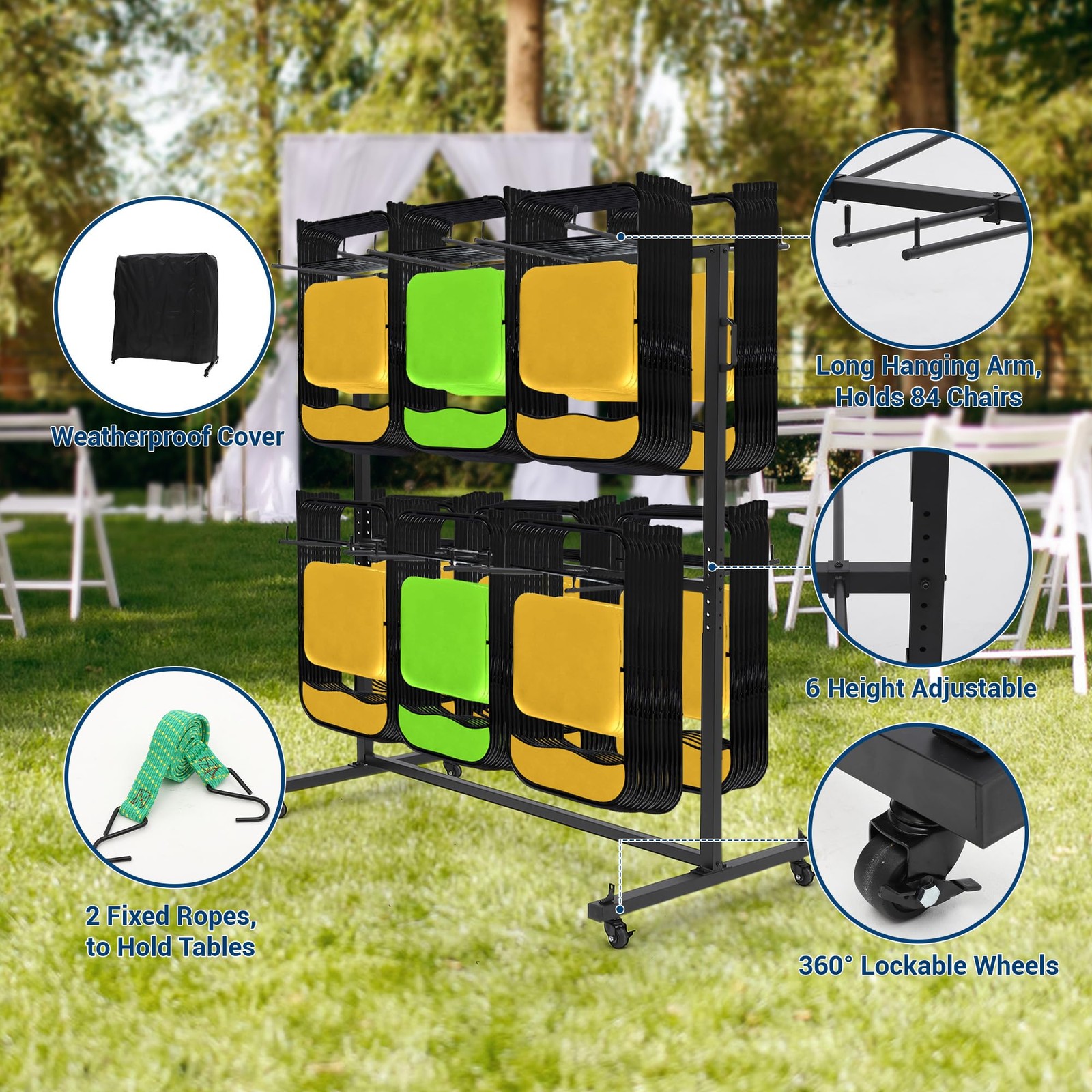 🚩Folding Chair Cart Dolly Hold 84 , 800 Lb Capacity Chair Holder Rack with Cove