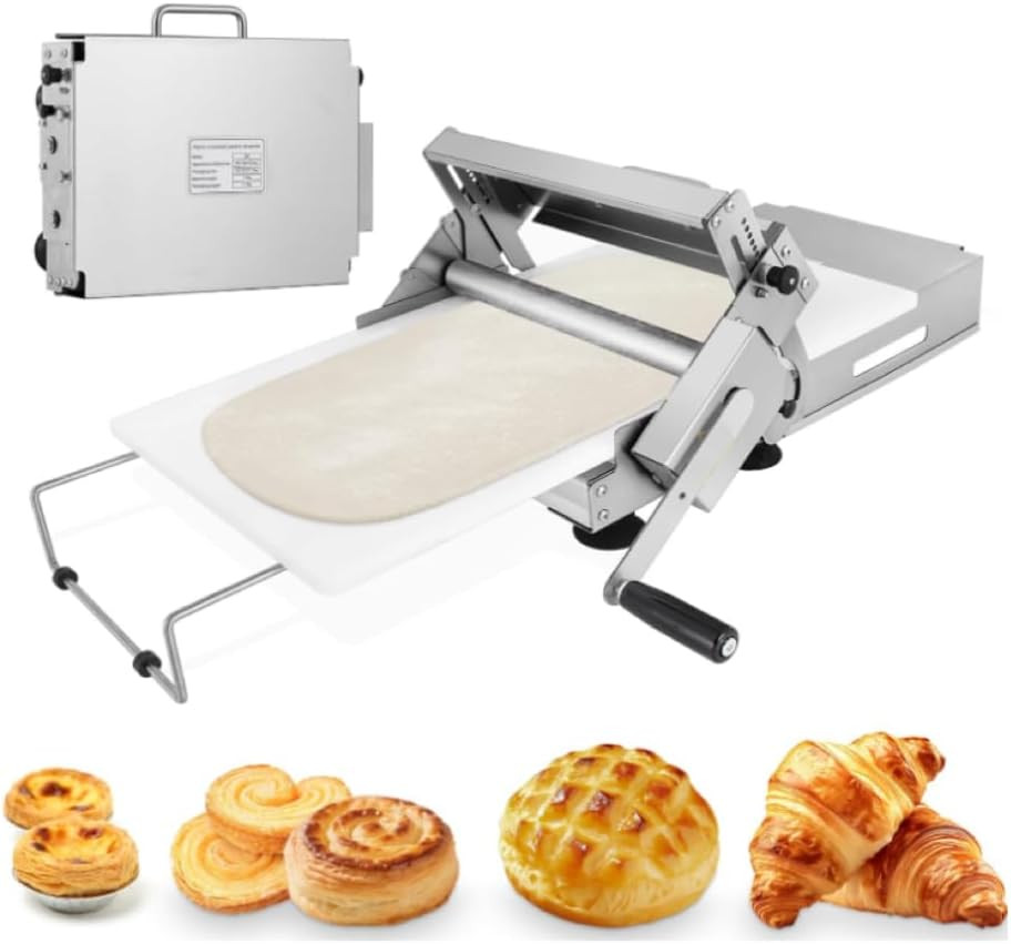 304 Stainless Steel Manual Dough Sheeter with Adjustable Thickness Roller