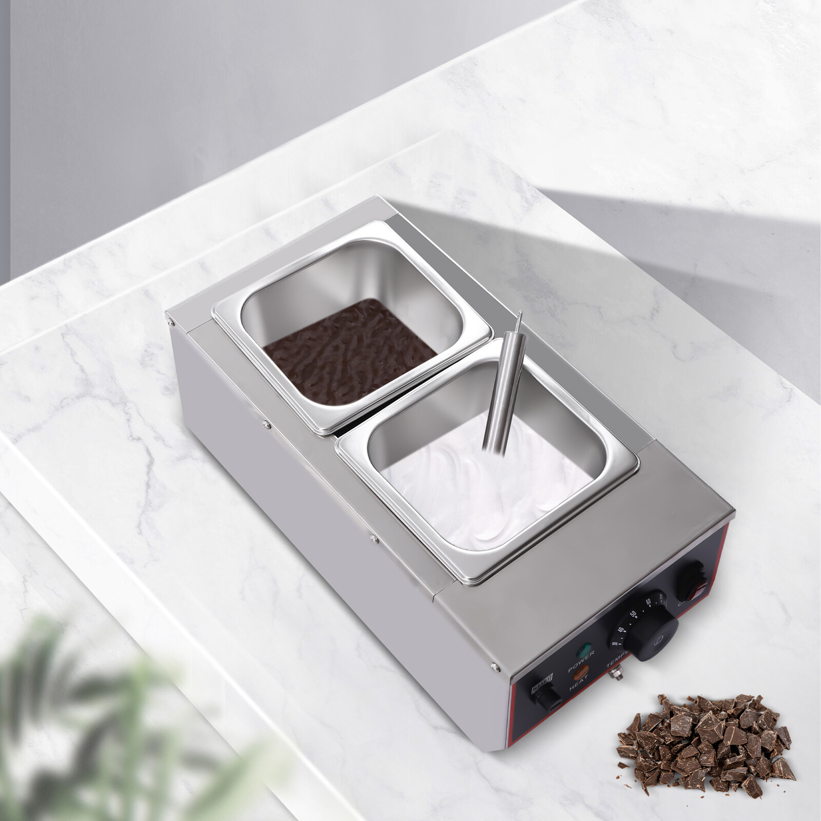 6L 800W Chocolate Tempering Machine Electric Melting Pots Stainless Steel 2 Pots