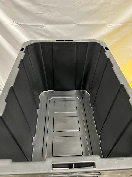 Sterilite 27 Gallon Black Industrial Storage Tote with Yellow Lily Lid – 4/Case