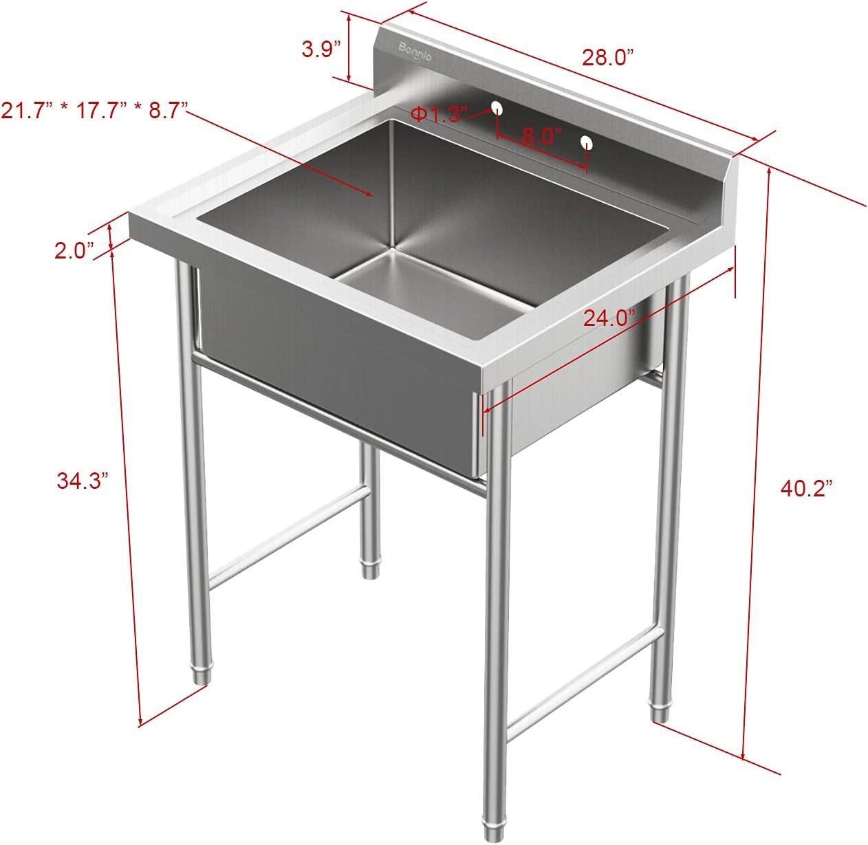 Commercial Sink with Backsplash for Restaurant Kitchen Dishwashing and Food Prep