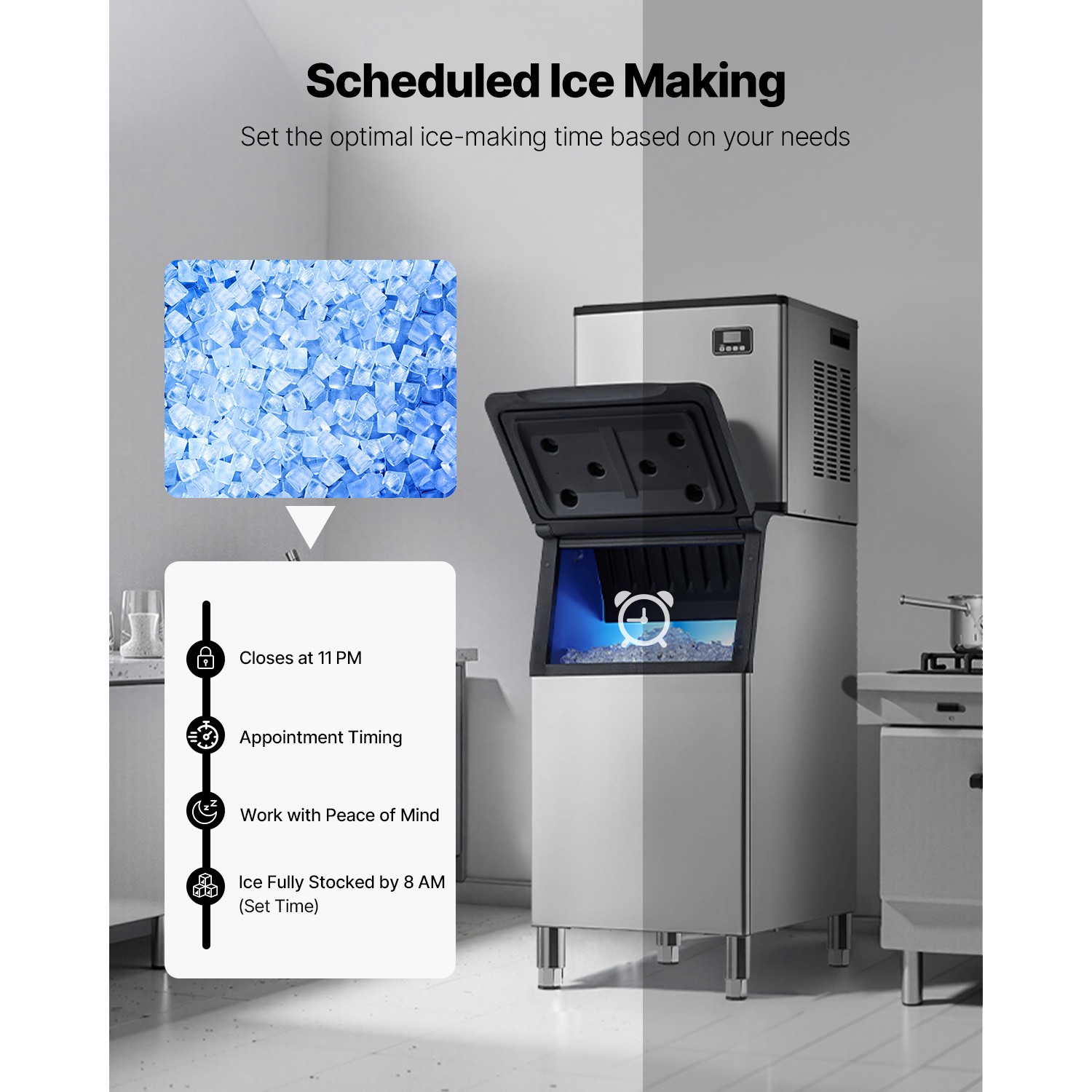 Uimoso Commercial Ice Maker 360LBS/24H with 300LB Storage Bin Auto Self-Cleaning