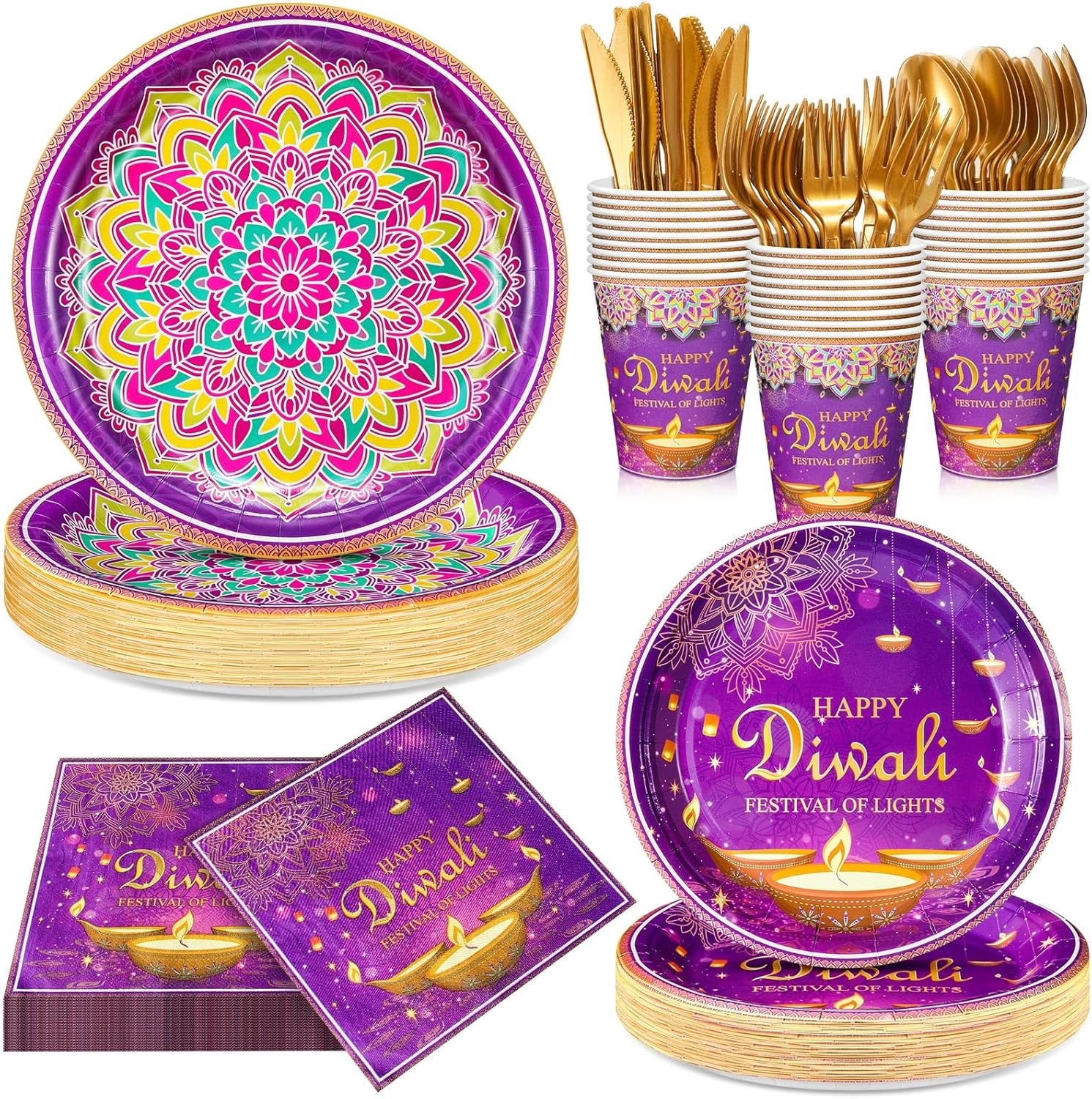 175 Pcs Happy Diwali Party Supplies India Festival of Lights Disposable
