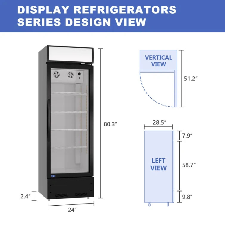 Commercial Glass Door Merchandiser Upright Refrigerator Display Cooler 16.5Cu.Ft