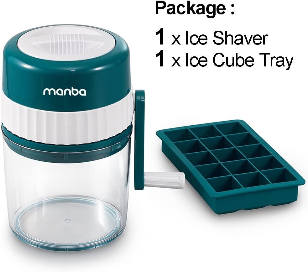 Versatile Manual Ice Shaver with 3 Stainless Steel Blades & Ice Tray Included