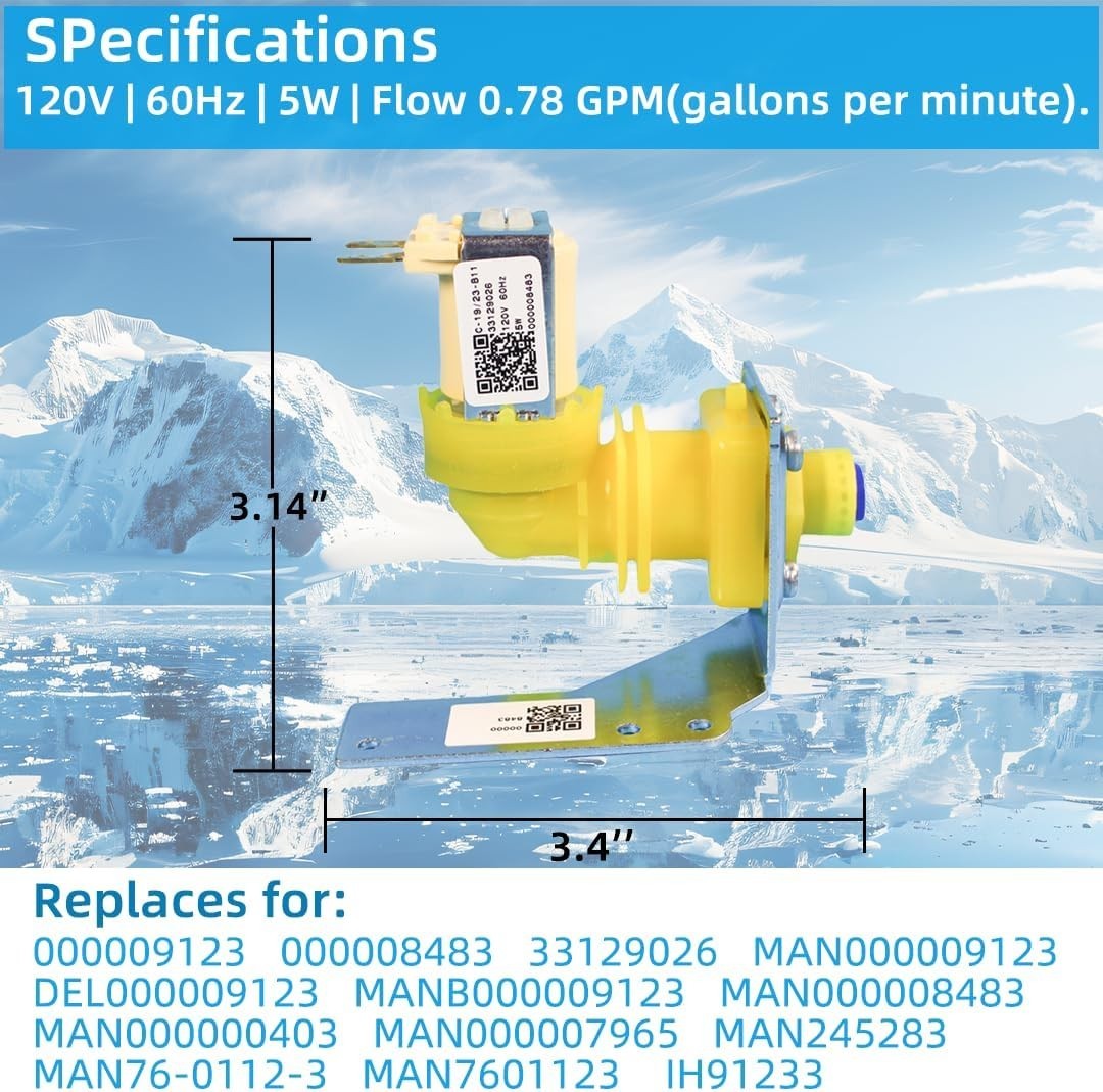 000009123 Water Inlet Valve 120V 60Hz 5W Replacement for Manitowoc 000009120