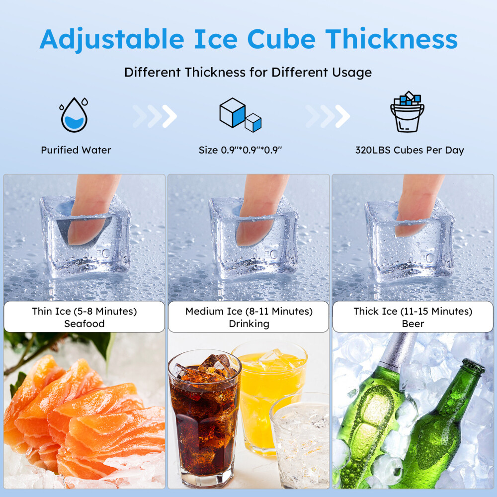 Commercial Ice Maker 320lbs/H Industrial Ice Cube Machine with 110lb Storage Bin