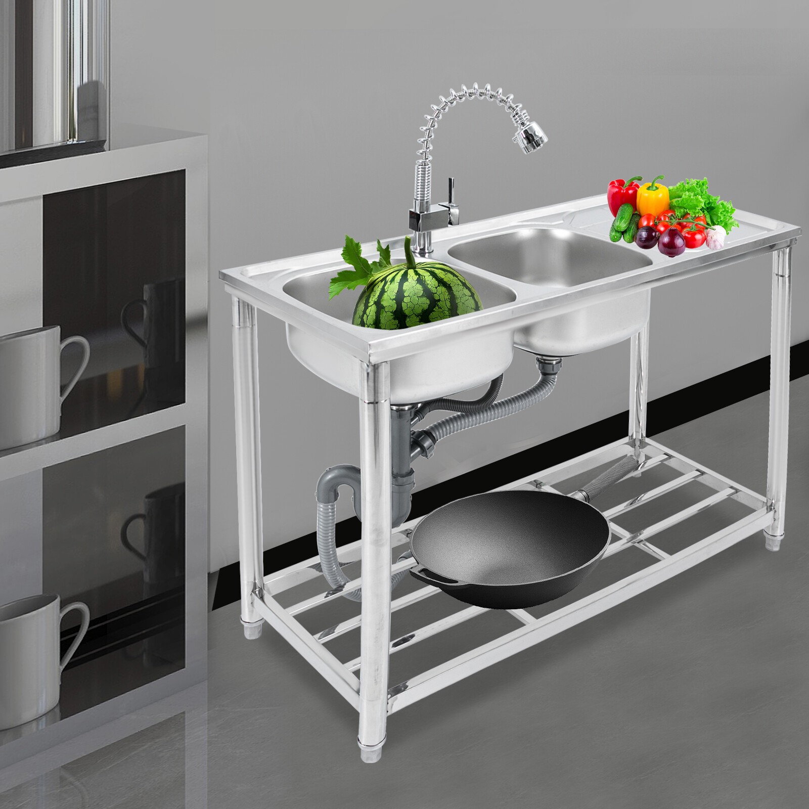 Commercial Utility Prep Sink 2Compartment Stainless Steel KitchenPrep Work Table