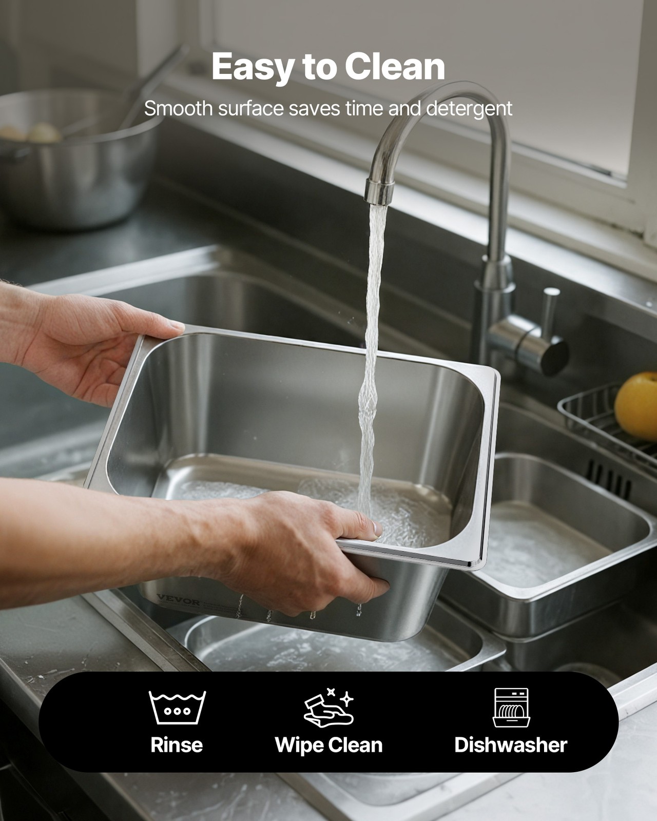 VEVOR 1/2 Size Hotel Pans with Lids Steam Pans 6″ Deep Stainless Steel 2 Pack