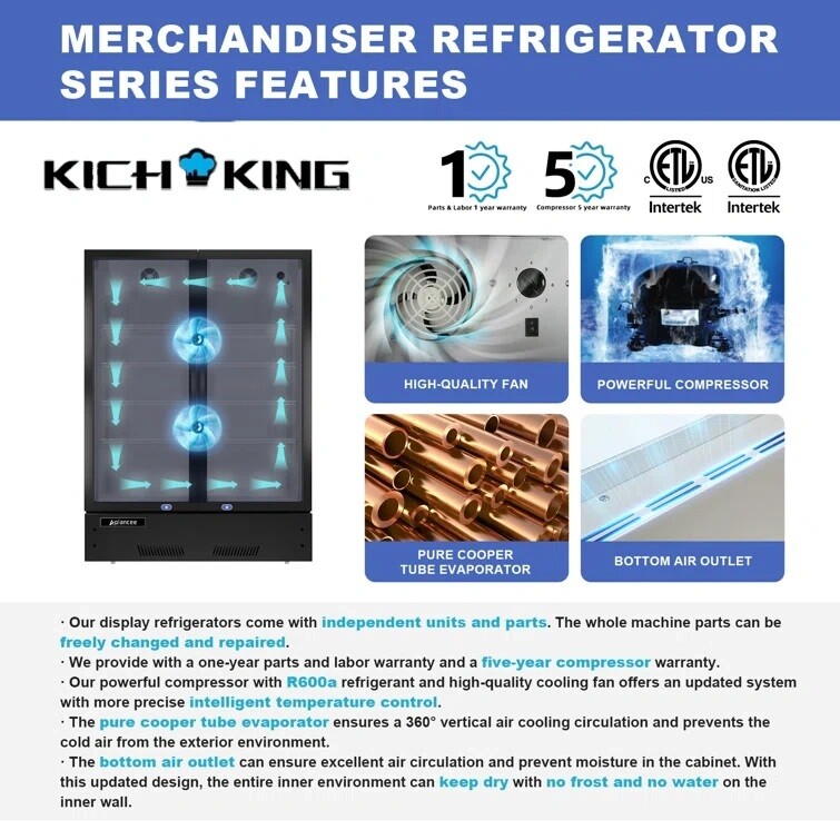 39″ Commercial 2 Glass Door Merchandiser Refrigerator Display Cooler NSF ETL NEW