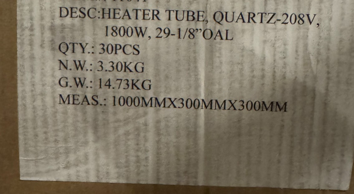 Quartz Heater Tube 208V 1800W Replacement – Free Shipping