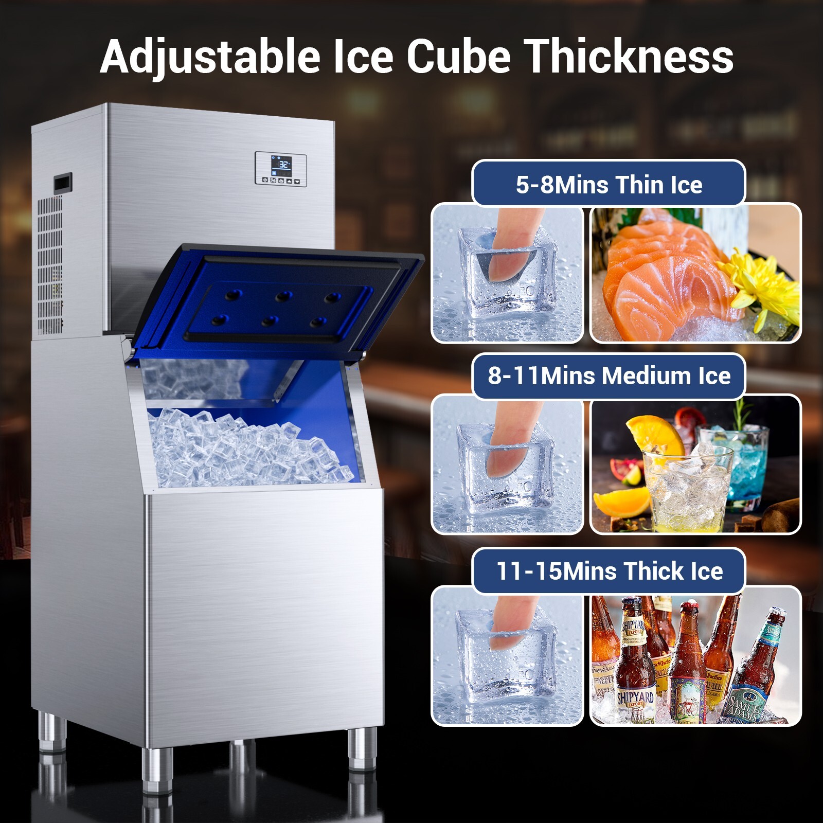 Commercial Ice Maker 550Lbs/24H Ice Cube, 360LBS Large,Ice Maker Machine
