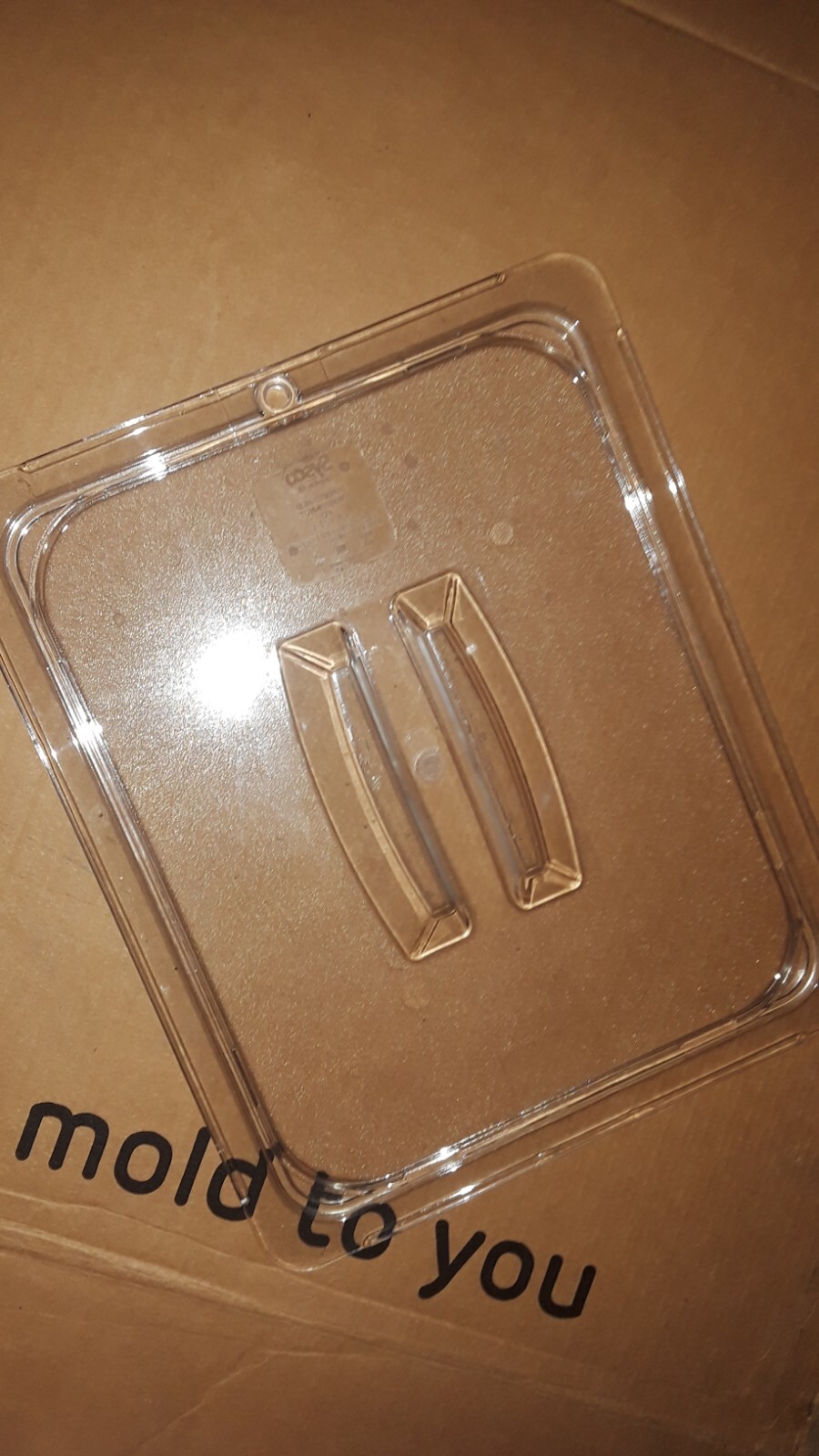1/2 SIZE LID SYSCO CLEAR UNIVERSAL FIT FOOD PAN with HANDLE BOX of 6 w/ Peg Hole