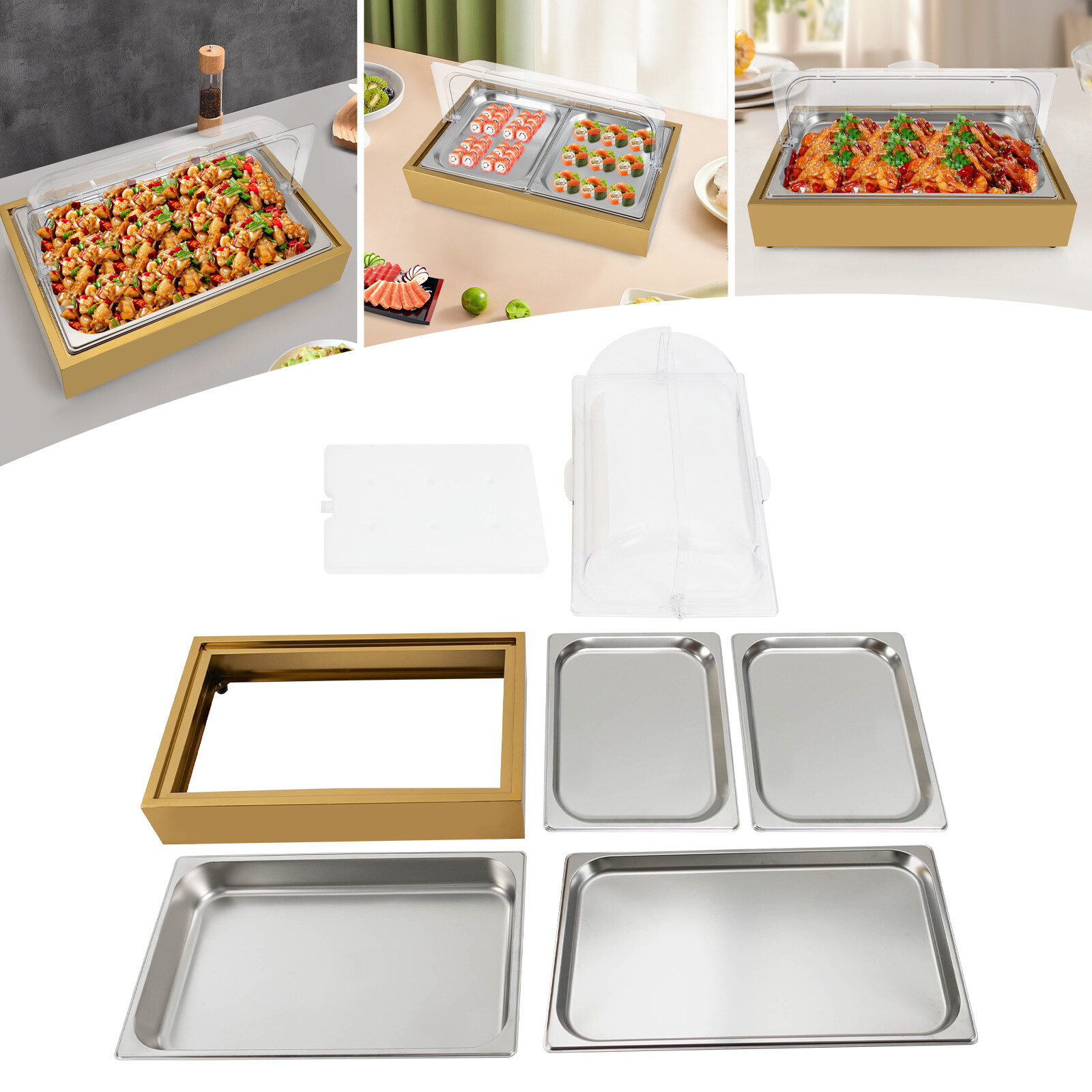2-Compartments Ice Food Serving Display Tray Buffet Cold Serving Plate Dishes