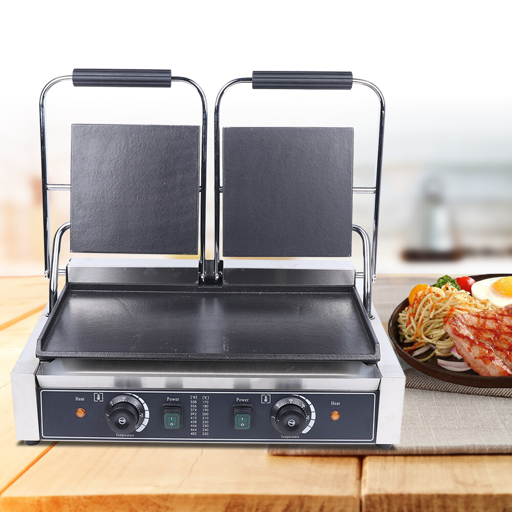 Commercial Sandwich Press Grill Griddle Panini Maker Smooth Flat Surface Steak