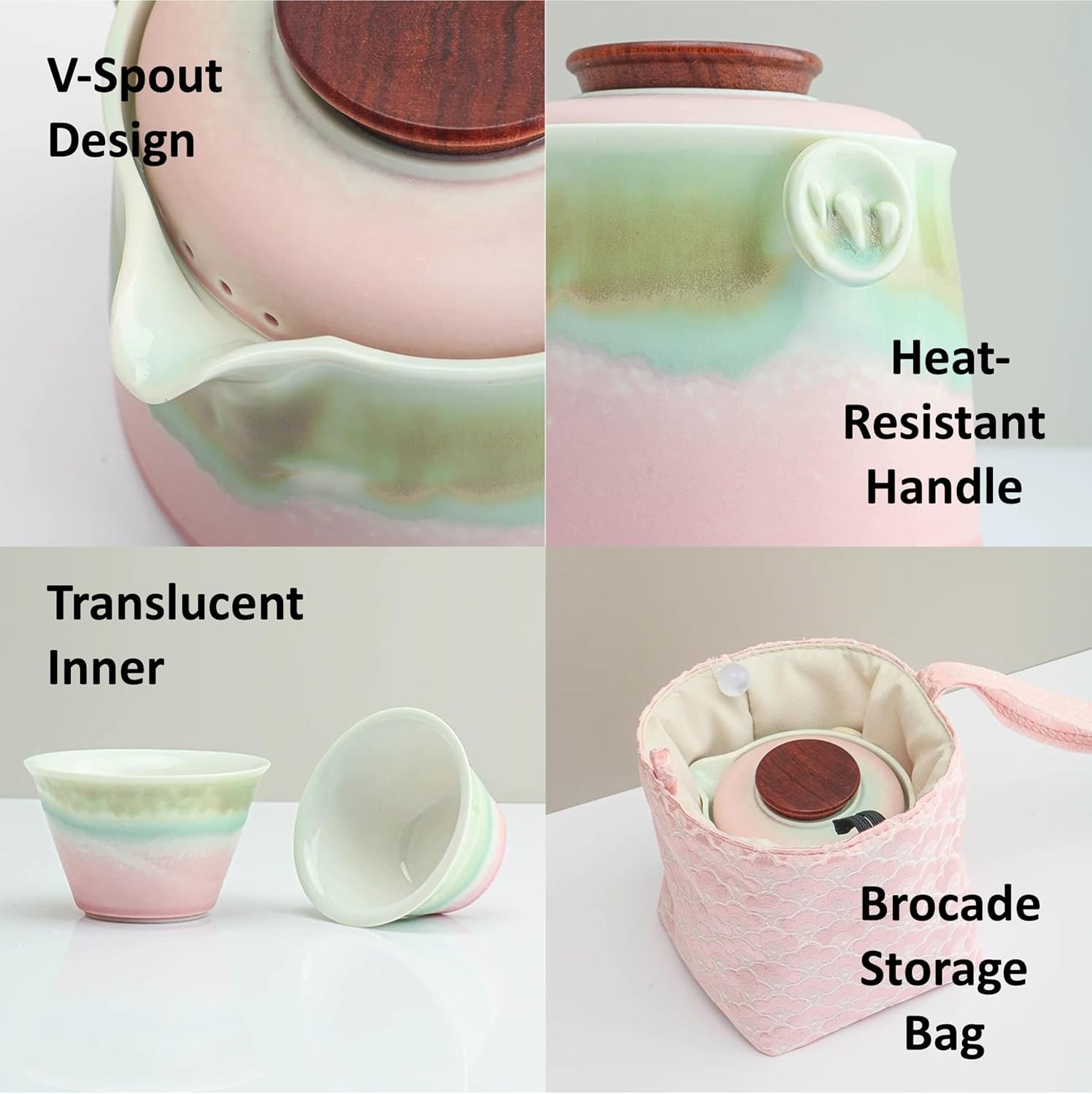 Hermit Life Chinese Travel Tea Set, Portable Ceramic Teapot for One to Two,