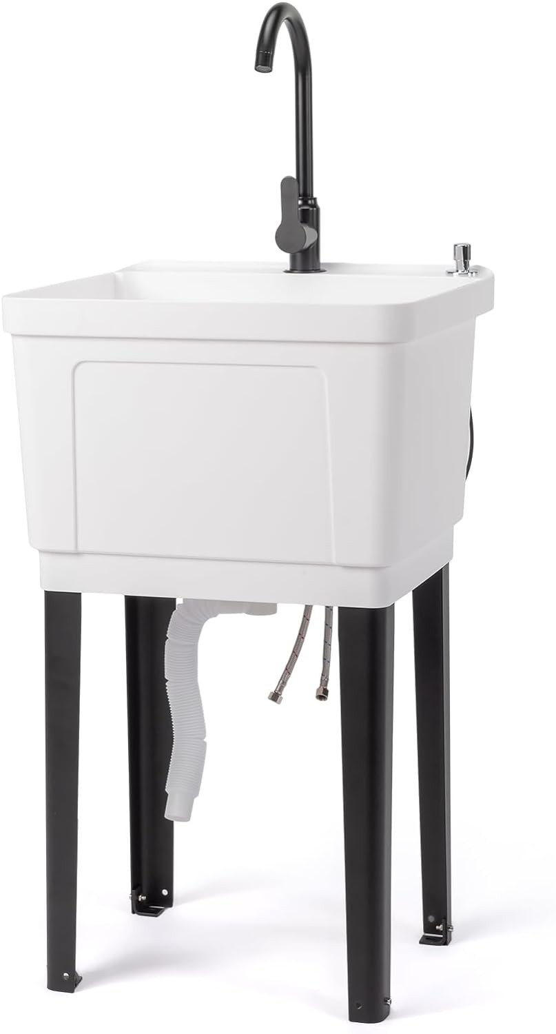 In/Outdoor Utility Sink Laundry Tub for Washing Room with Faucet for Bathing Pet