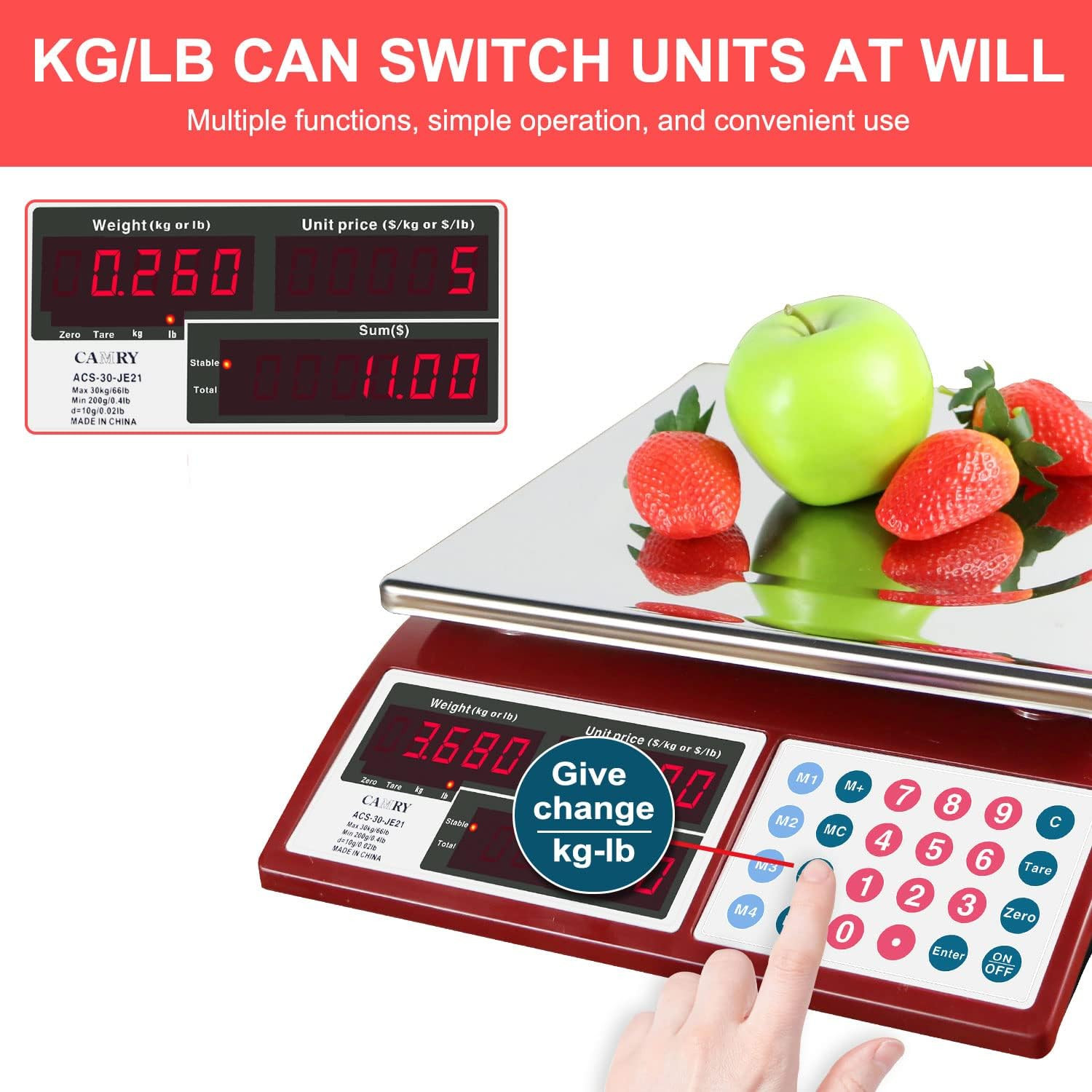 Price Computing Scale Commercial Food Scale 66Lb / 30Kg Fruit Meat