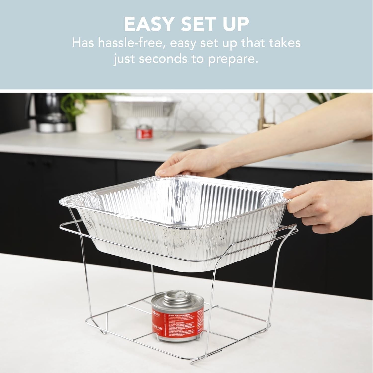 Durable Food Warmers Buffet Set with Utensils, Fuel, and Wire Stands – 3 Pack