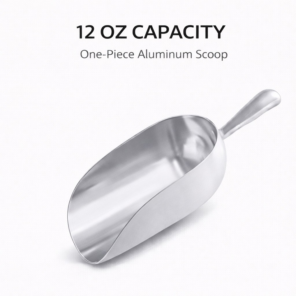 12 oz One-Piece Aluminum Scoop Ice Candy Flour Popcorn Utility Scoop Silver