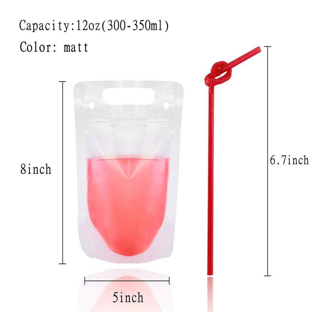 Drink Pouches For Adults, Reusable Zipper Bags With 50PCS Reusable Straws