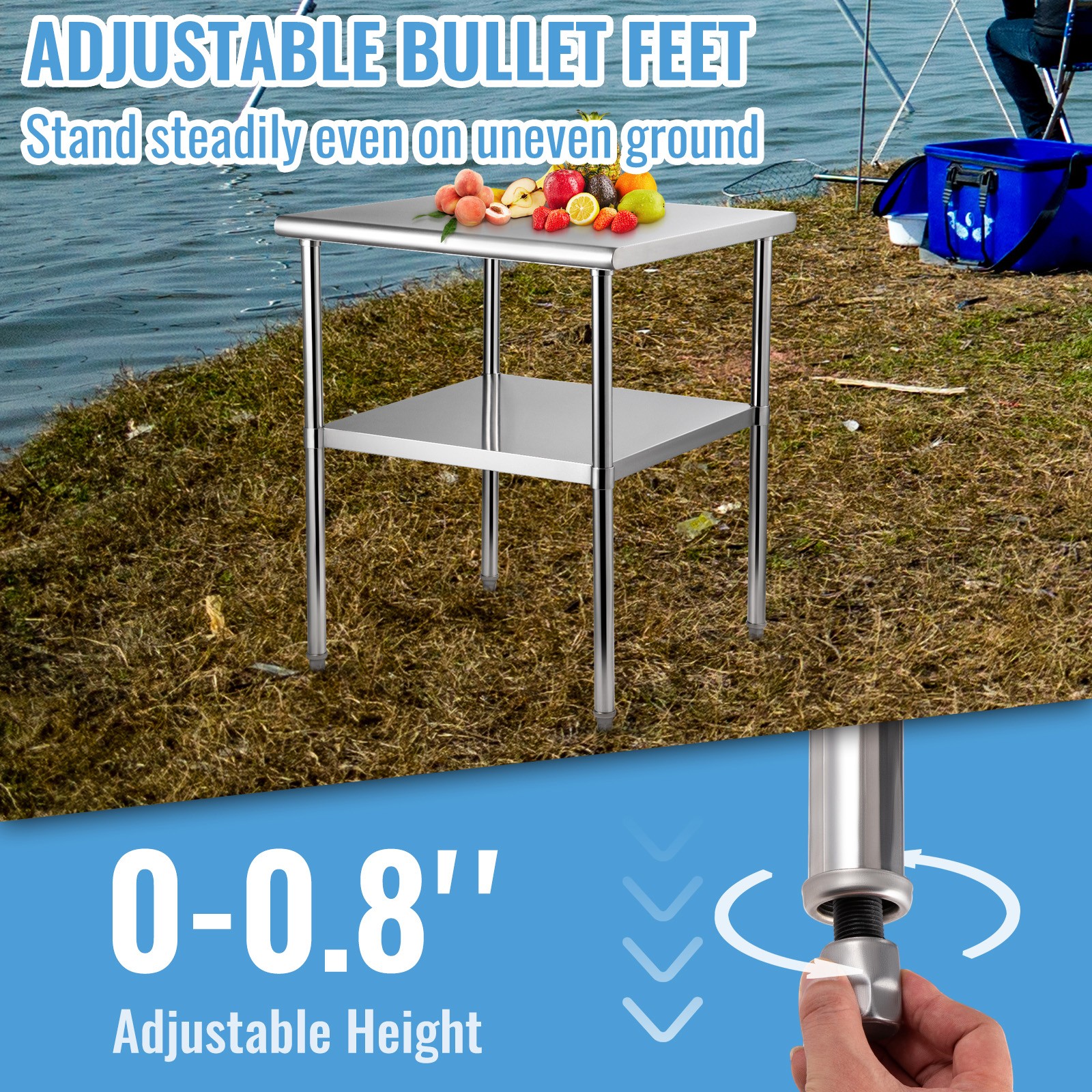 Uimoso Stainless Steel Commercial Prep Table for Food Service, 30x30x36in