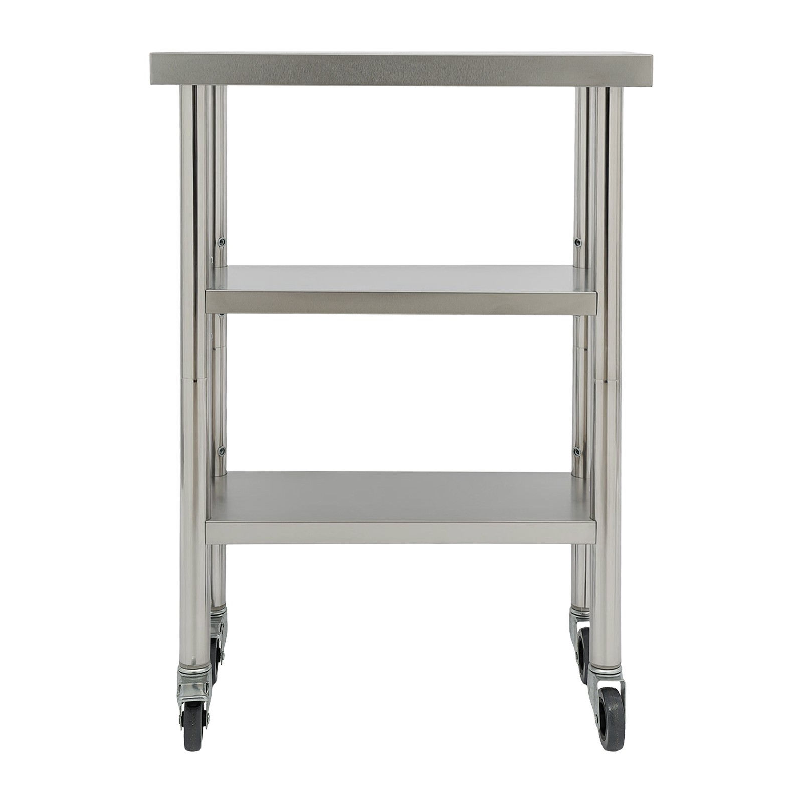 Stainless Steel 3-Tier Workbench 40mm Top 24 × 12 × 35 in Wheels & Foot Pads