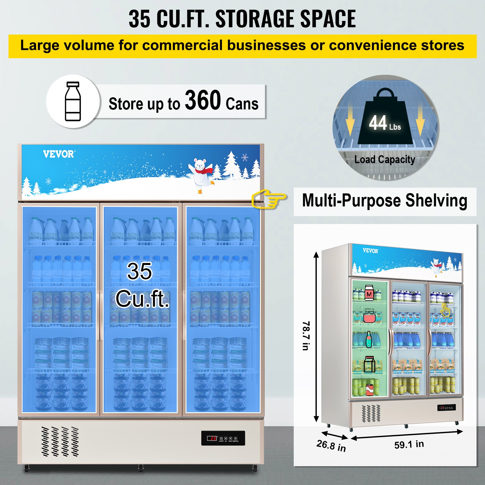 Commercial Merchandiser Refrigerator Beverage Cooler 3 Doors 59″X27″X79″