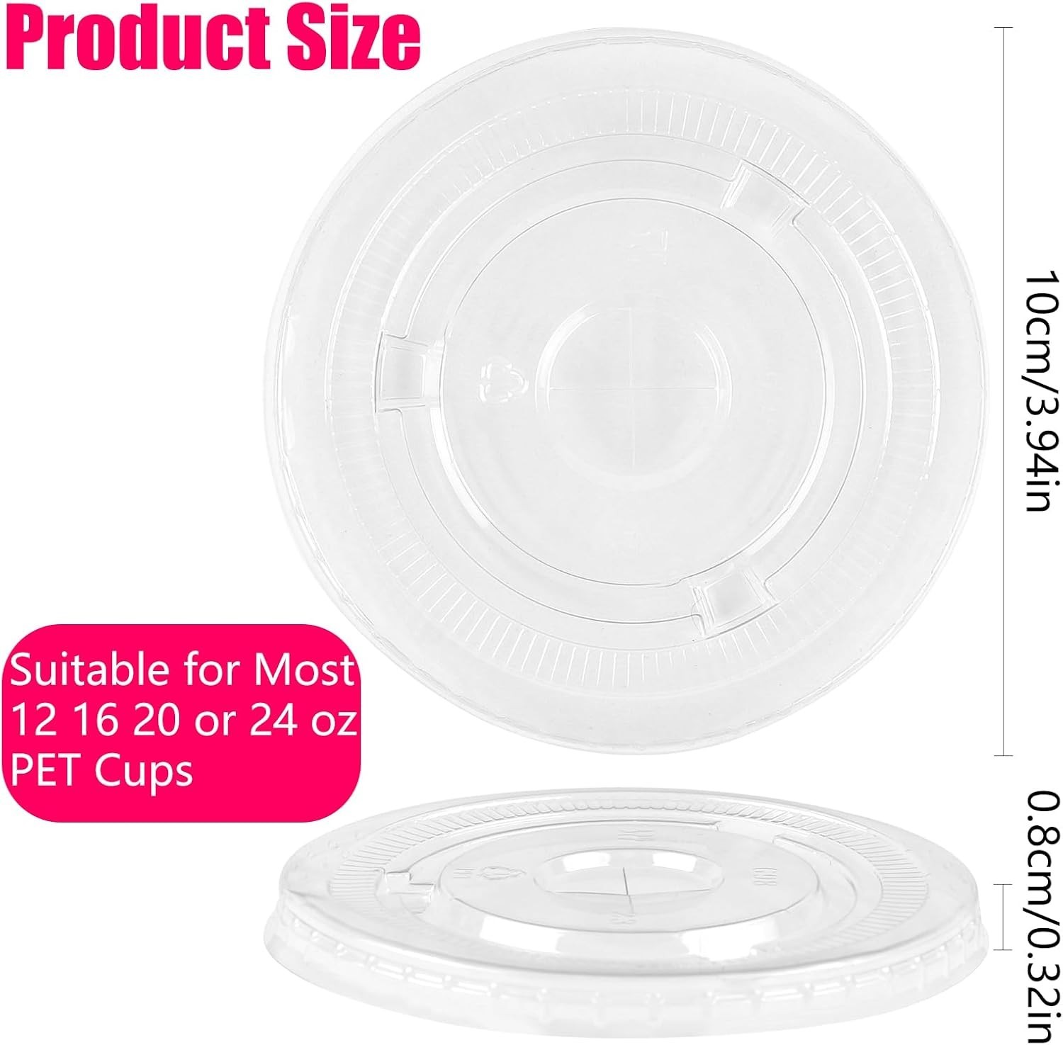 98mm Clear Flat Lids with Straw Slot, Plastic Disposable PET Cup Lids for 12,…