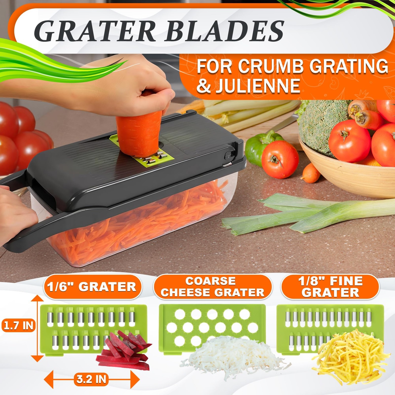 14-in-1 Vegetable Chopper with Container – Veggie Medium, Green