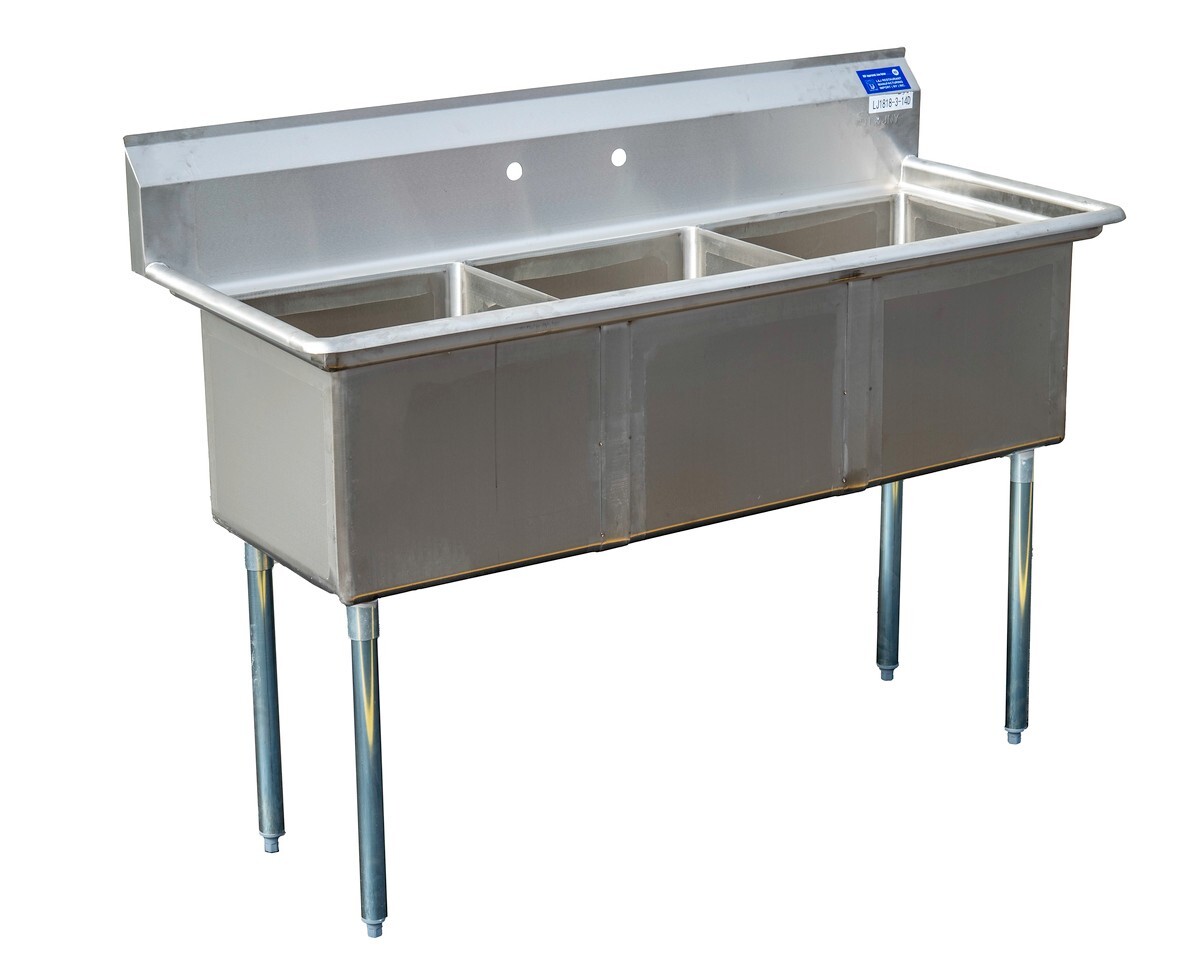 59″ Commercial Stainless Steel 3 Compartment Sinks
