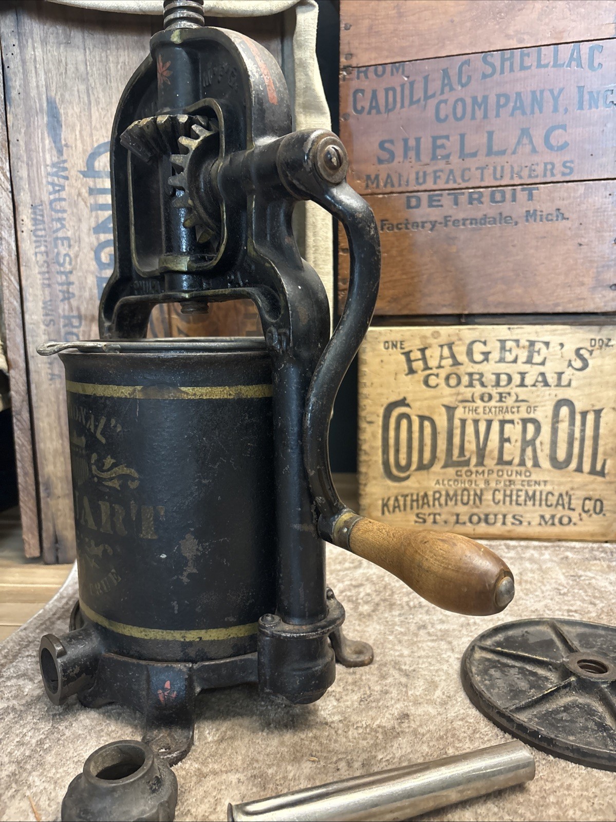 Antique Cast Iron National 4 Quart Fruit Press Sausage Stuffer Philadelphia 1897