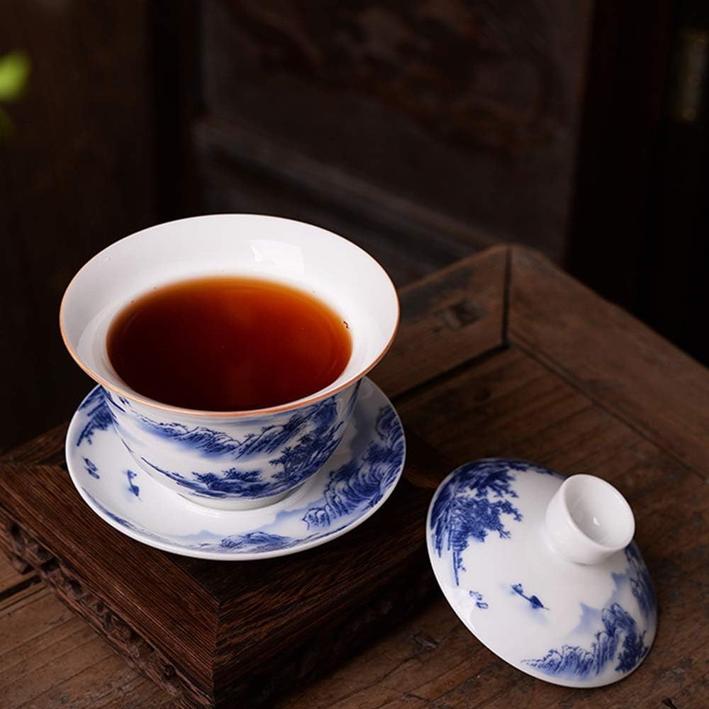 Jingdezhen Chinese Gaiwan Handmade 6.3oz/180ml Mountain Style China Blue and