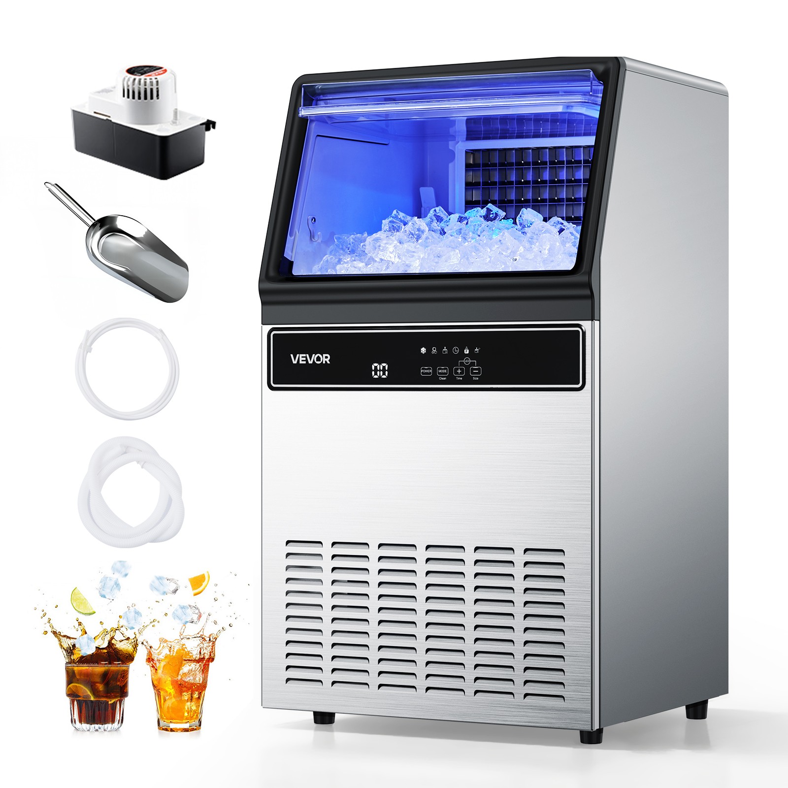 VEVOR 130Lbs/24H Commercial Ice Maker Built-in Ice Cube Machine W/Water Pump