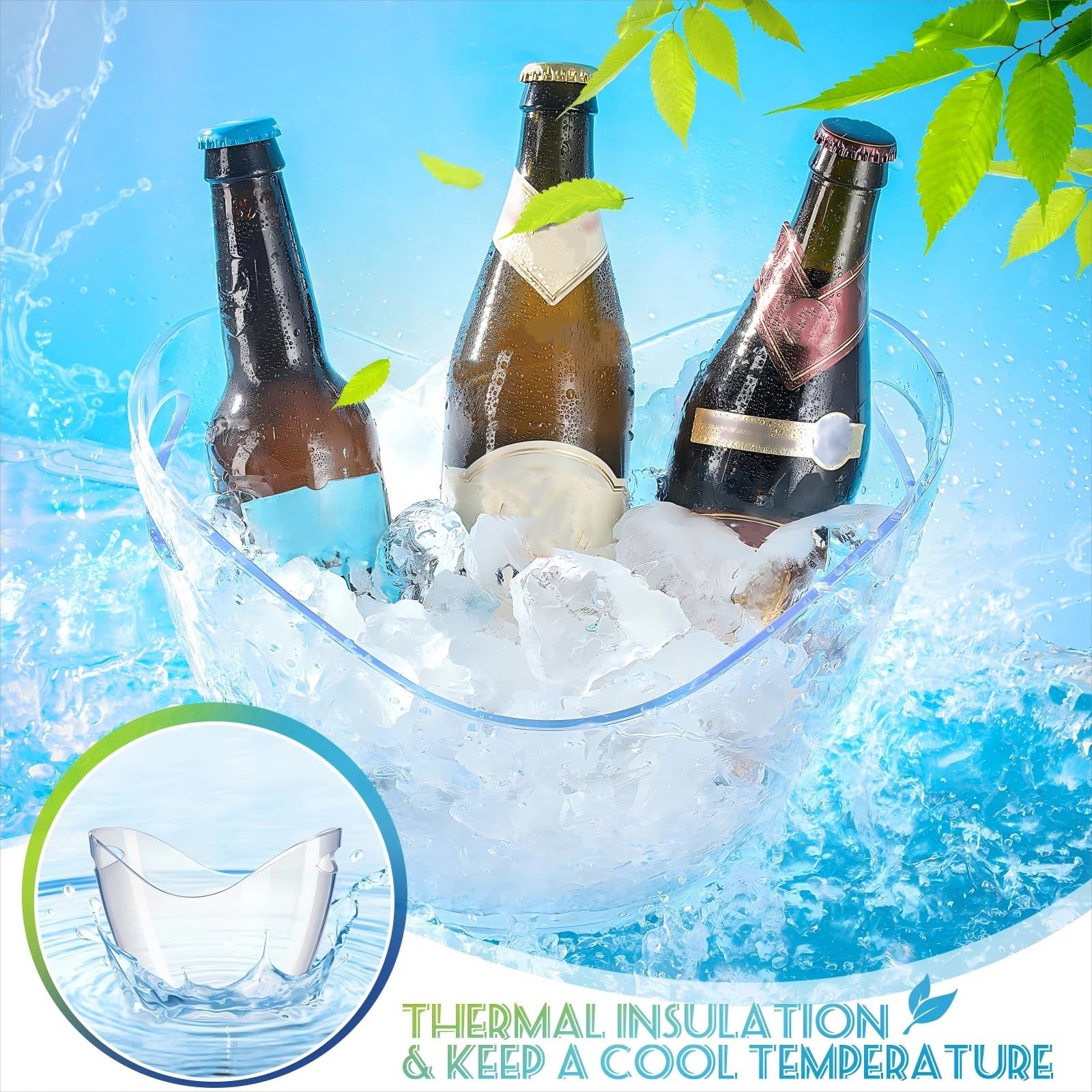 Cunhill 6 Pieces Plastic Clear Ice Bucket Scoops Clear Acrylic Ice Tub Plastic