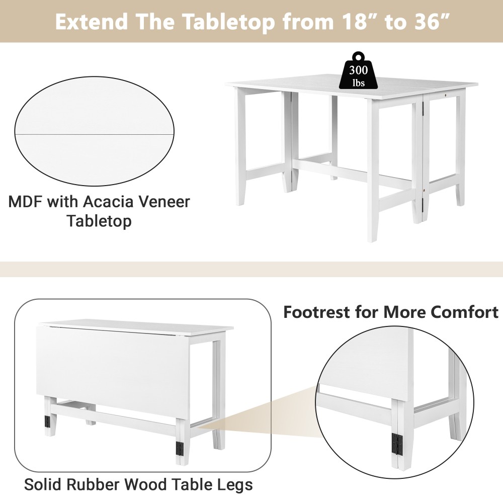 Farmhouse Wood Extendable Dining Table with Drop Leaf for Small Places, Gray