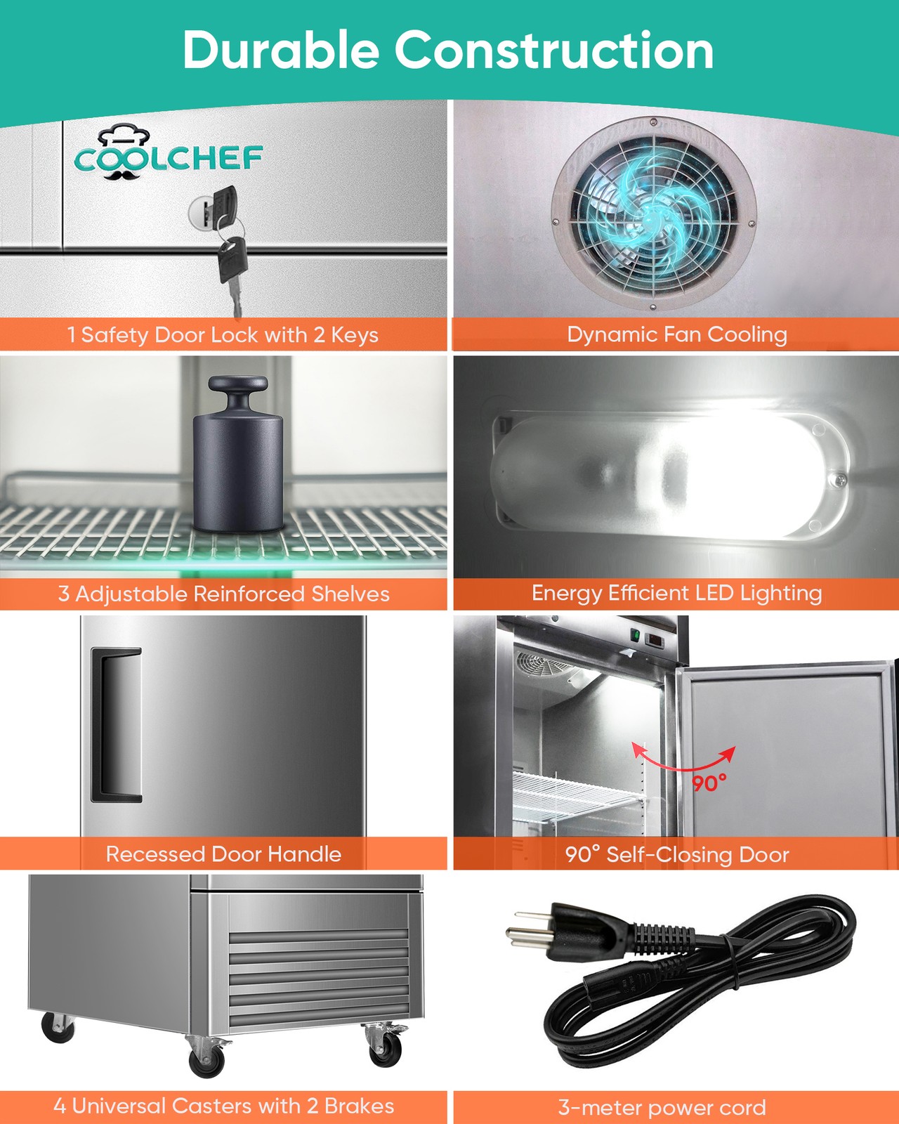 Commercial 27» Reach-In Refrigerator Stainless Steel Solid 1 Door 23 Cu.ft.