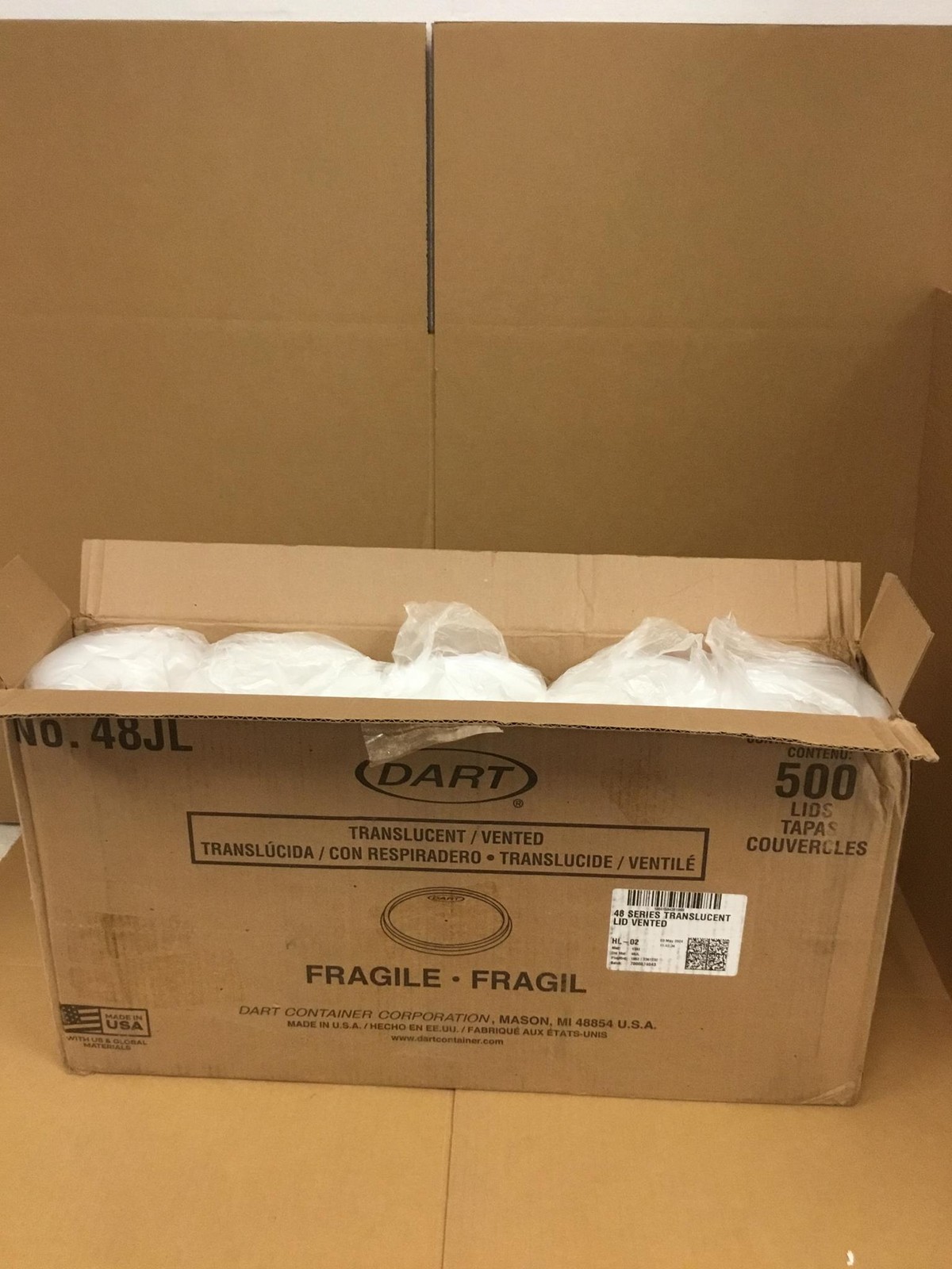 NEW Dart 48JL Flat Vented Lids For Foam Containers, 24-34oz, Case Of 500 CT