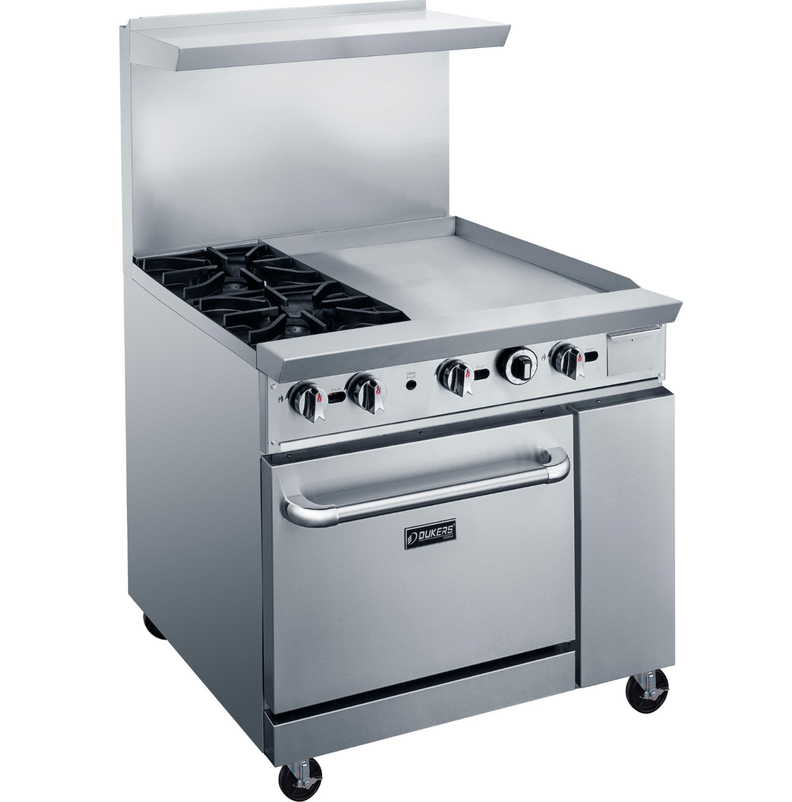 NEW 36″ Range 24″ Griddle 2 Burner Combo Std Oven NG On Wheels Dukers #1335