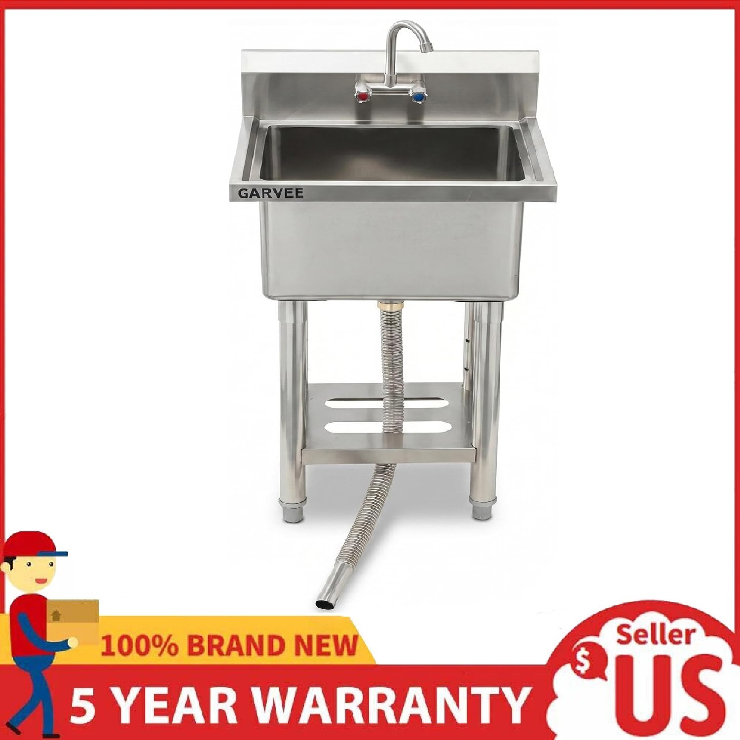 Stainless Steel Utility Sink, 21″x18″x41″ Commercial Single Bowl Kitchen Sinks