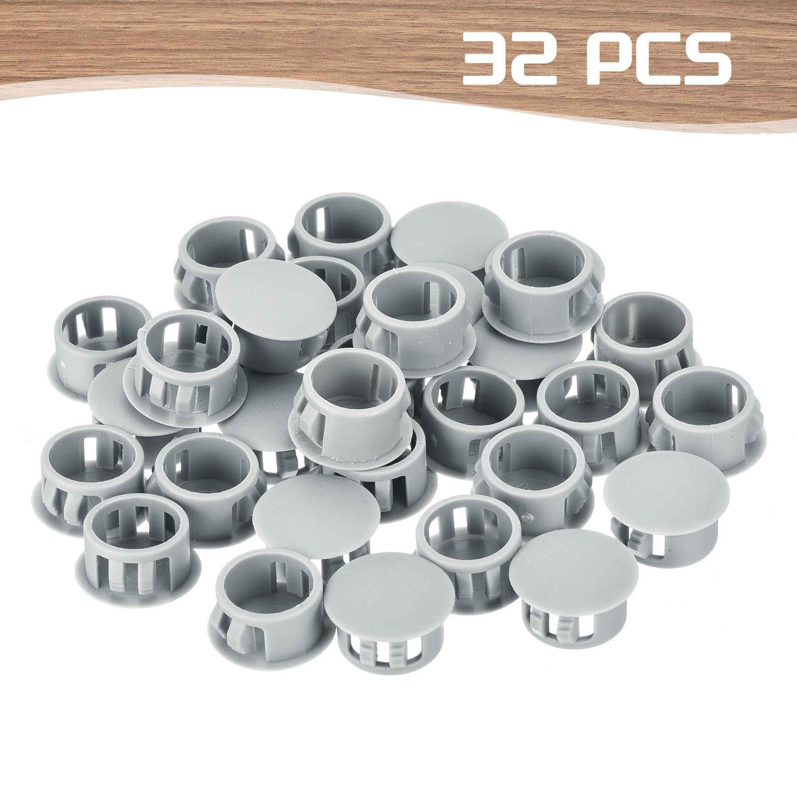32Pcs 15mm Light Gray Nylon Plastic Round Locking Hole Plugs Insert End Cap