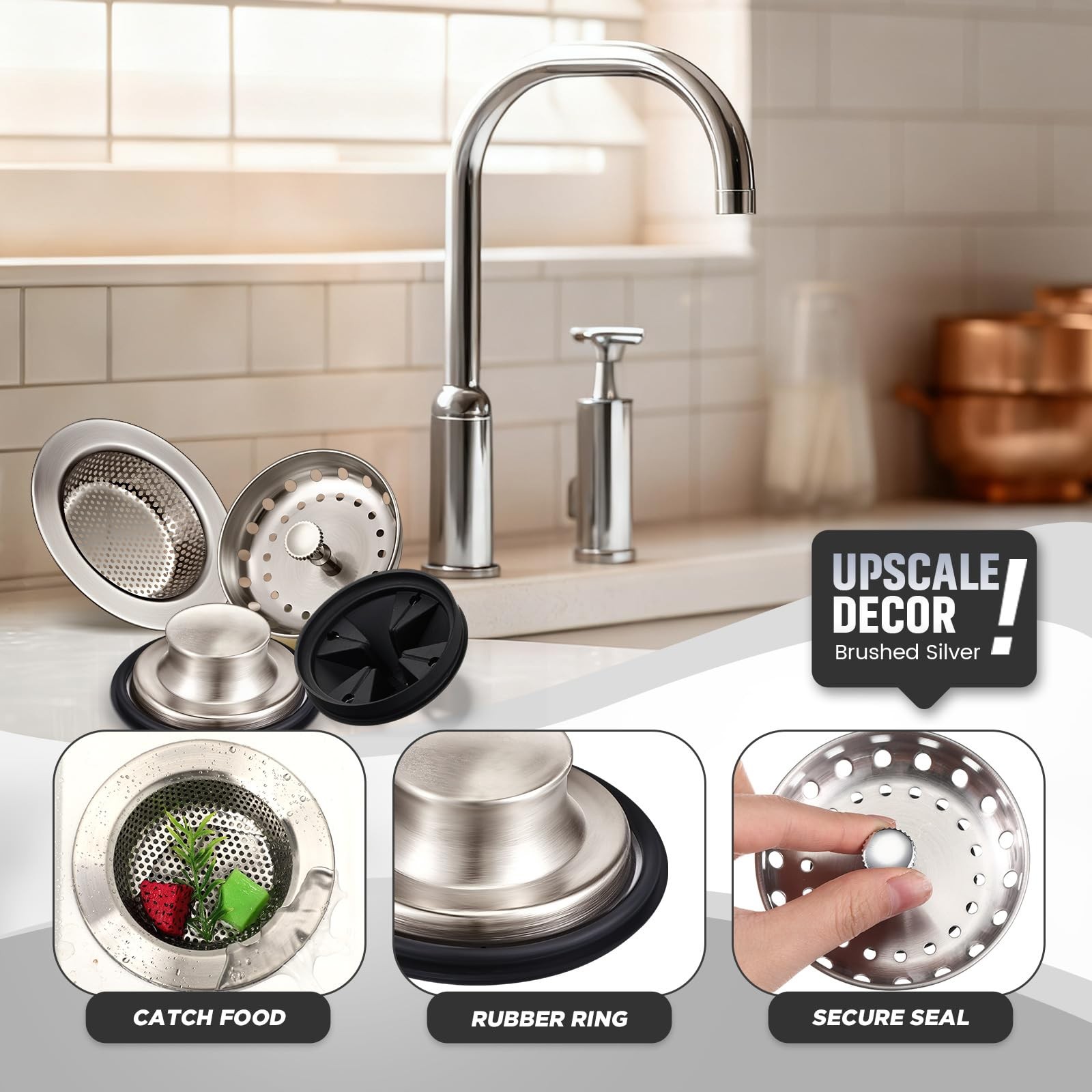 4 Pcs Brushed Silver Kitchen Sink Garbage Disposal Accessories Set