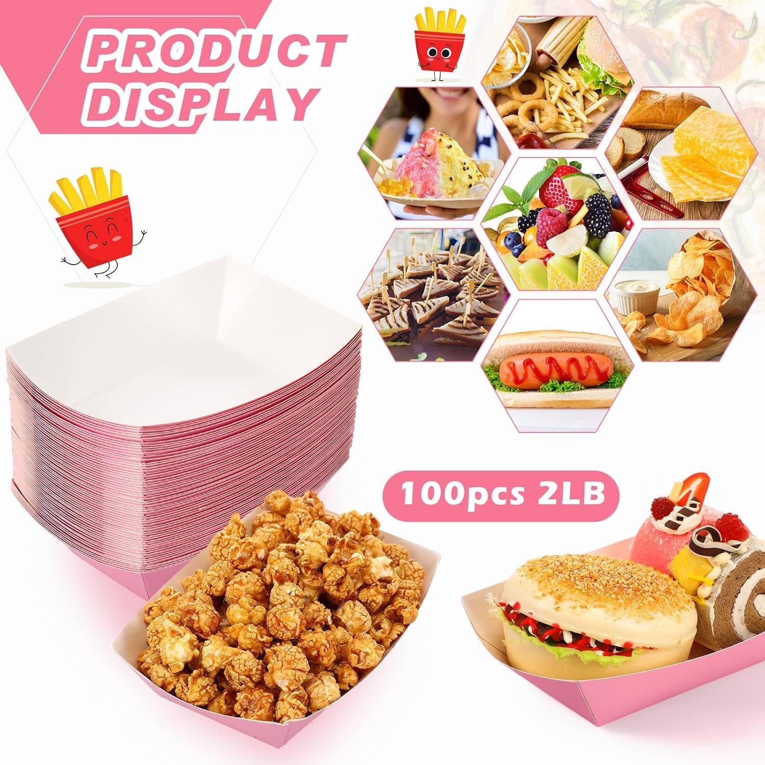 100 Pcs 2lb Paper Food Trays Boat 2lb Disposable Nacho Trays Kraft Paper Boat…