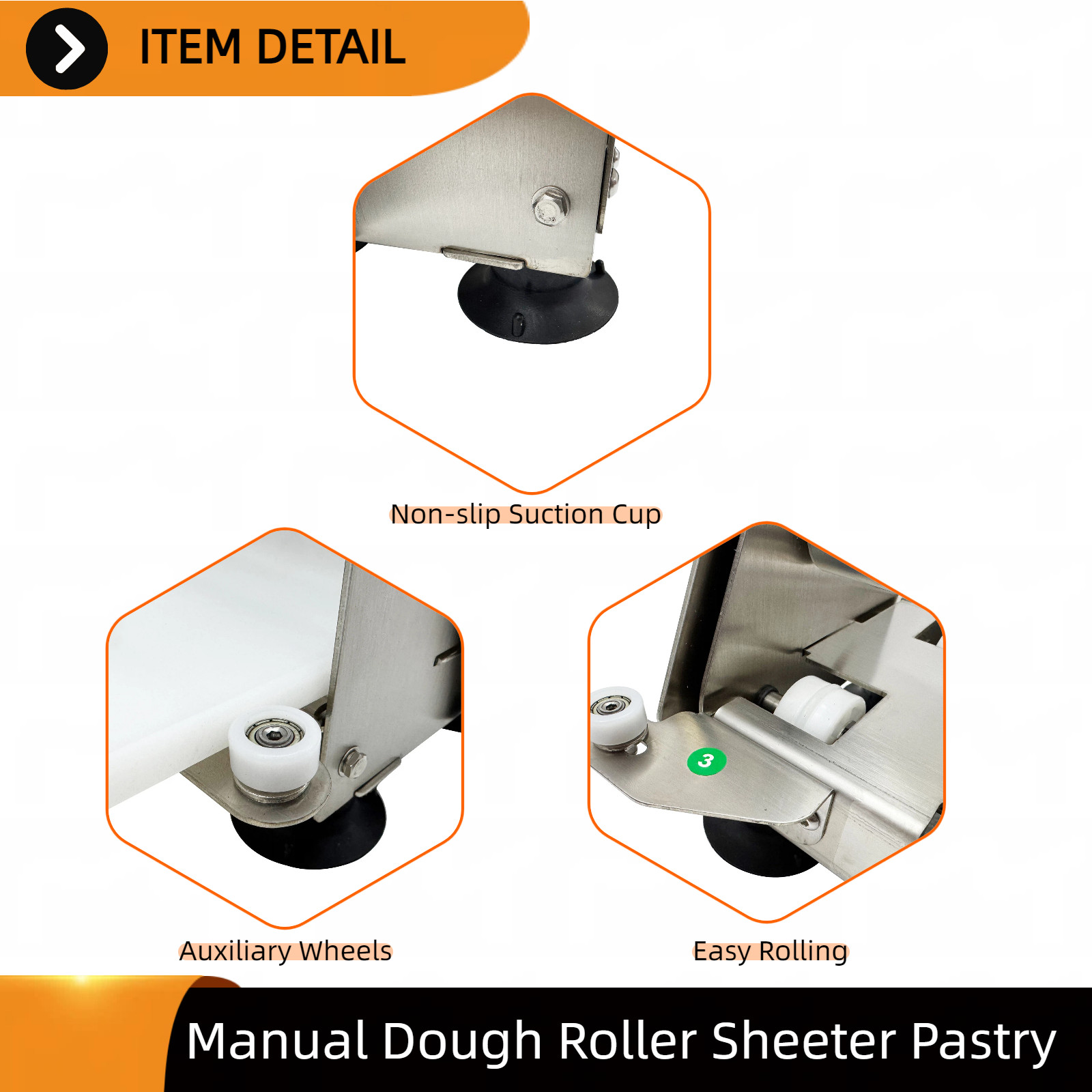 Stainless Steel Dough Roller Manual Sheeter Adjustable Thickness Max 0.89»
